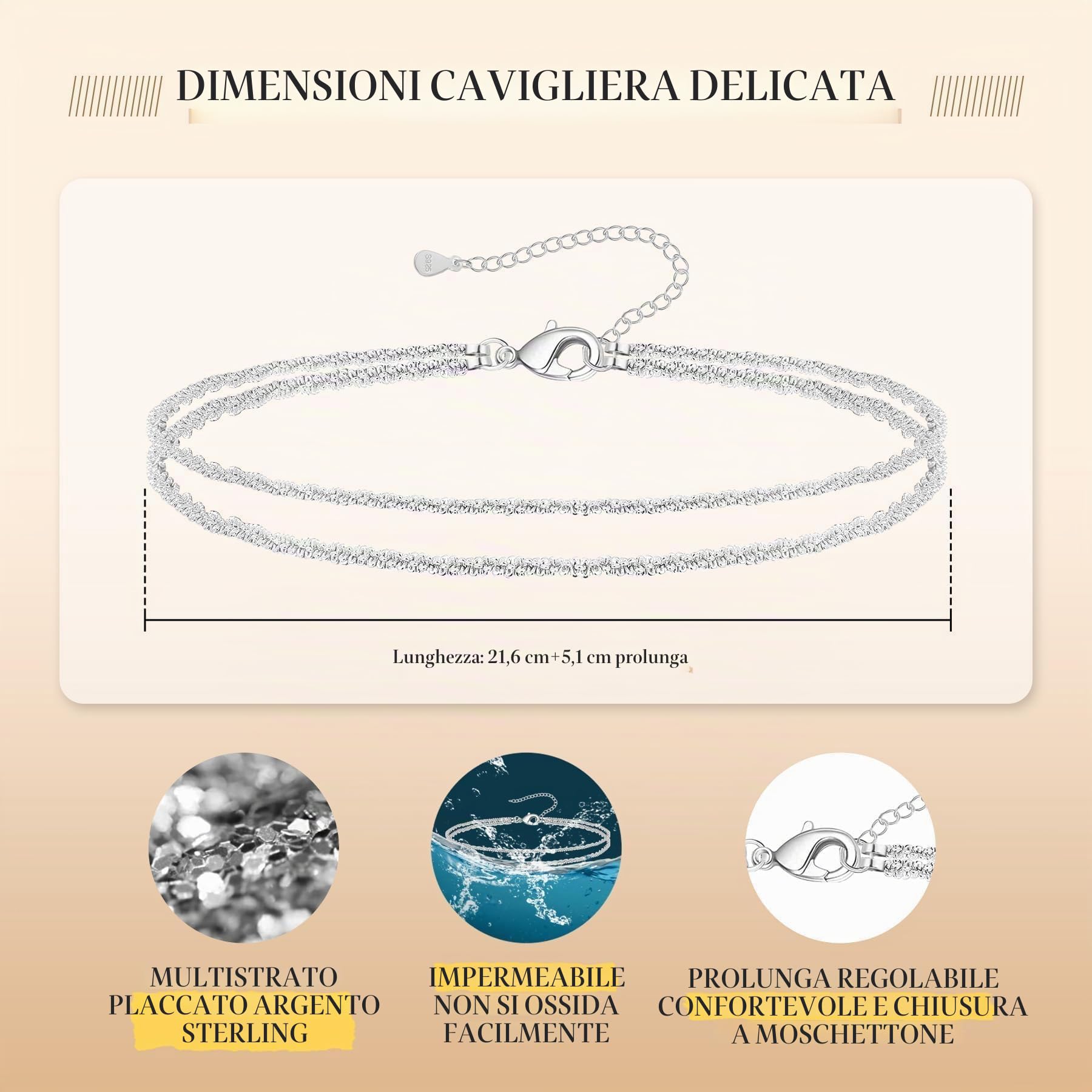 Kenivira Cavigliere da donna, cavigliera impermeabile a strati per donna regolabile, set di cavigliere con perline e link in corda, cavigliere da spiaggia per donna