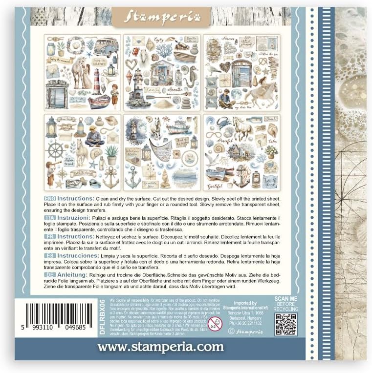 Stamperia - Rub-on Kit for Scrapbooks, Albums, Cards, Bullet Journals and More, Easily Transfer Images onto Paper and Other Surfaces, Perfect for Crafts and Gifting (6 Pages) (Silent Sea)