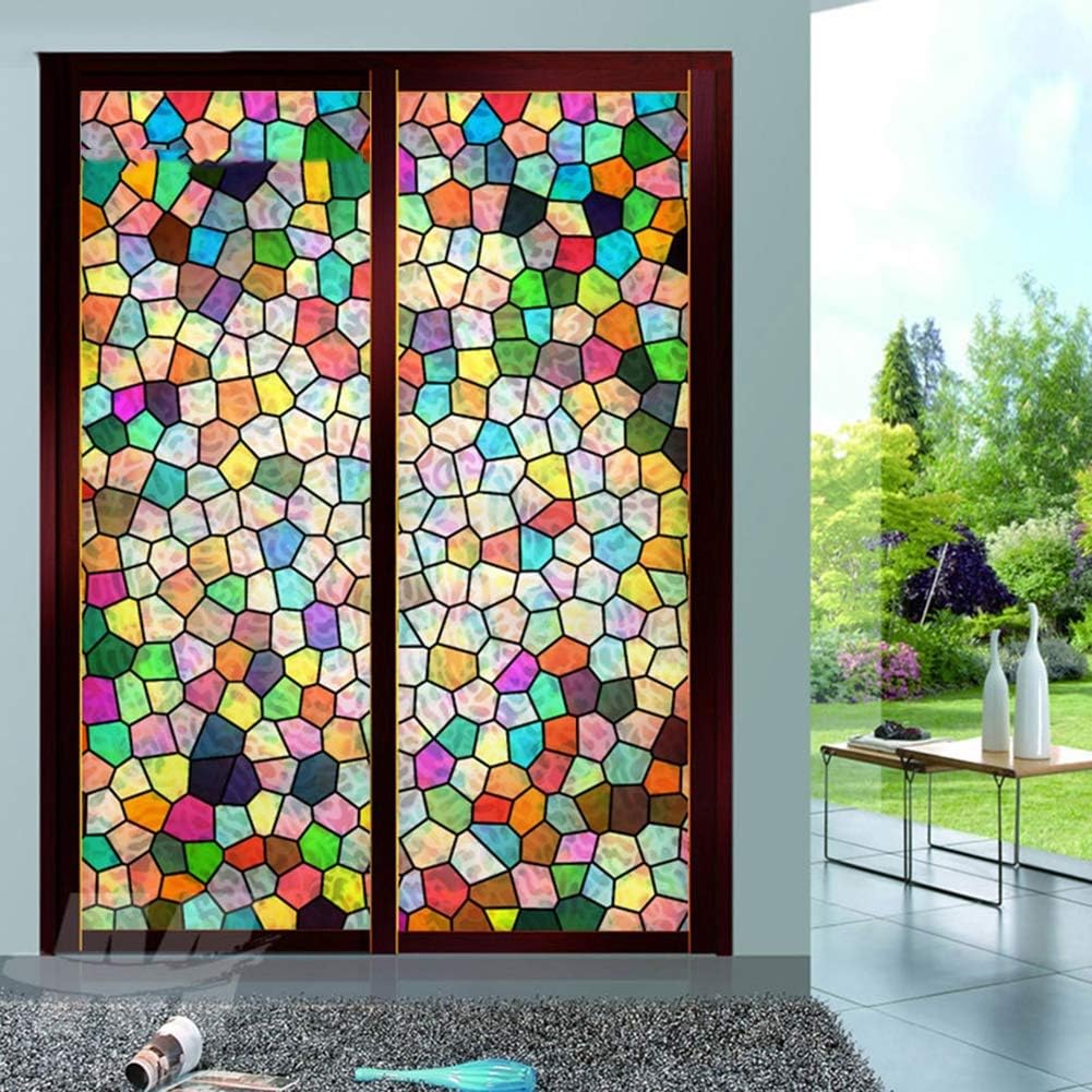 Frosted Glass Sticker Window Film Stained Glass Bathroom Opaque Privacy Self-Adhesive Window Sticker Easy to Install,Geometric Patterns,70x900cm(28x354inch)
