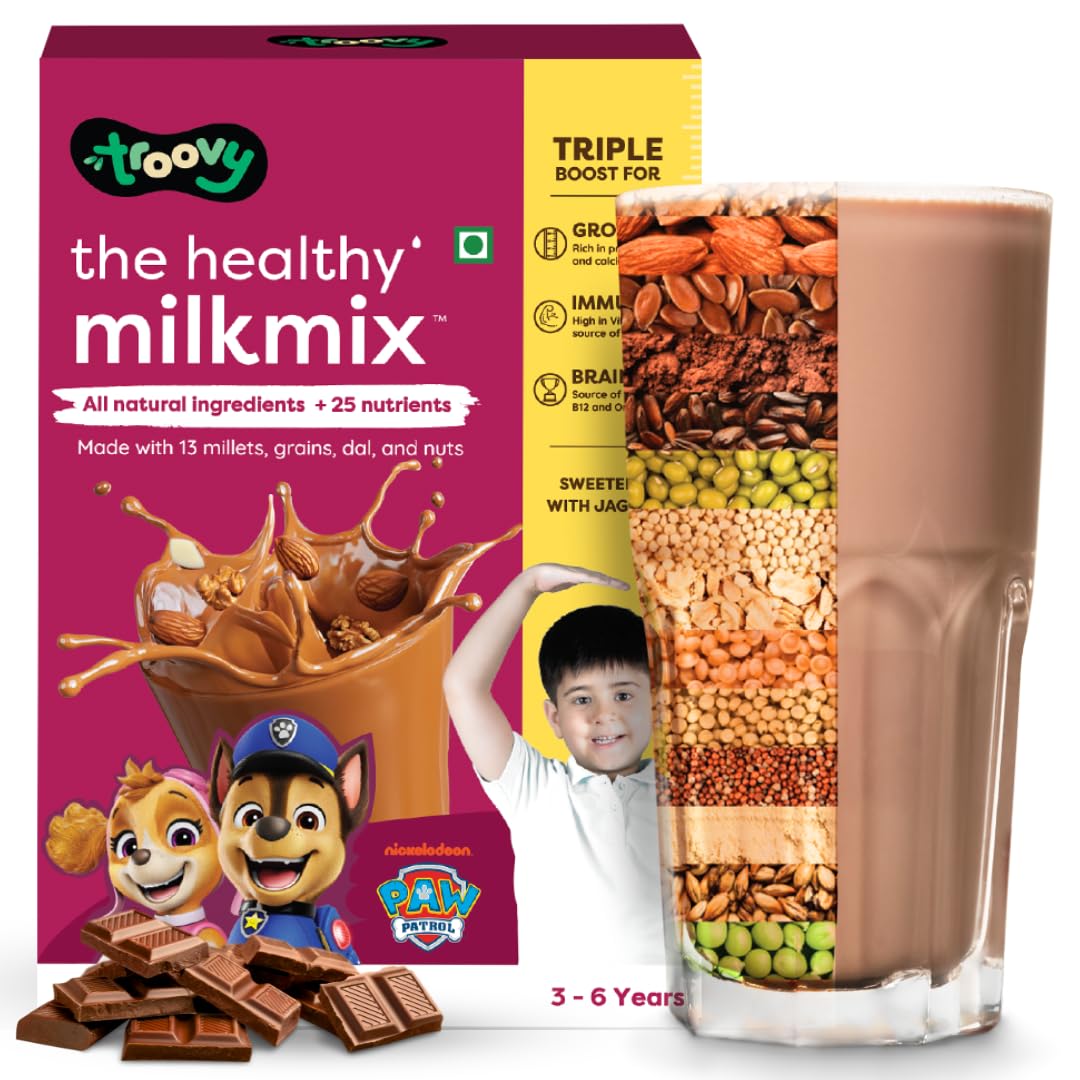 Troovy No Sugar, 13 Millets & Nuts, Chocolate Nutri Milk Mix, Jaggery Sweetened with Real Cocoa, Chocolate Flavoured Powder for Kids 3-6 Years.