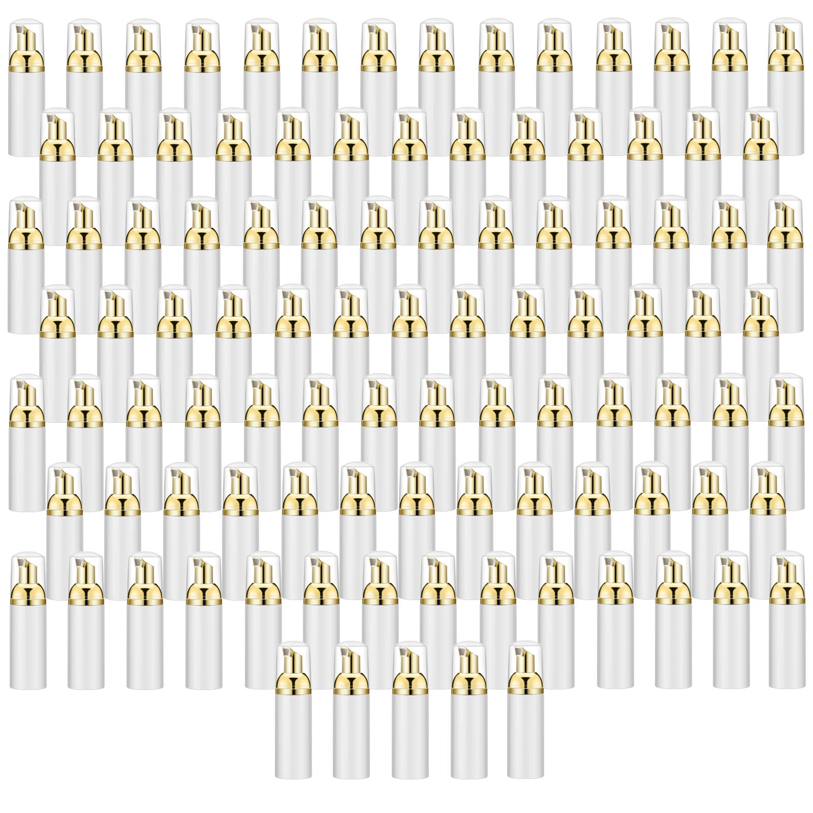 Lil Ray 100PCS White Foam Bottle with Gold Pump, Empty Travel Foaming Dispensers for Hand Soap,Lash Shampoo(2 Oz)
