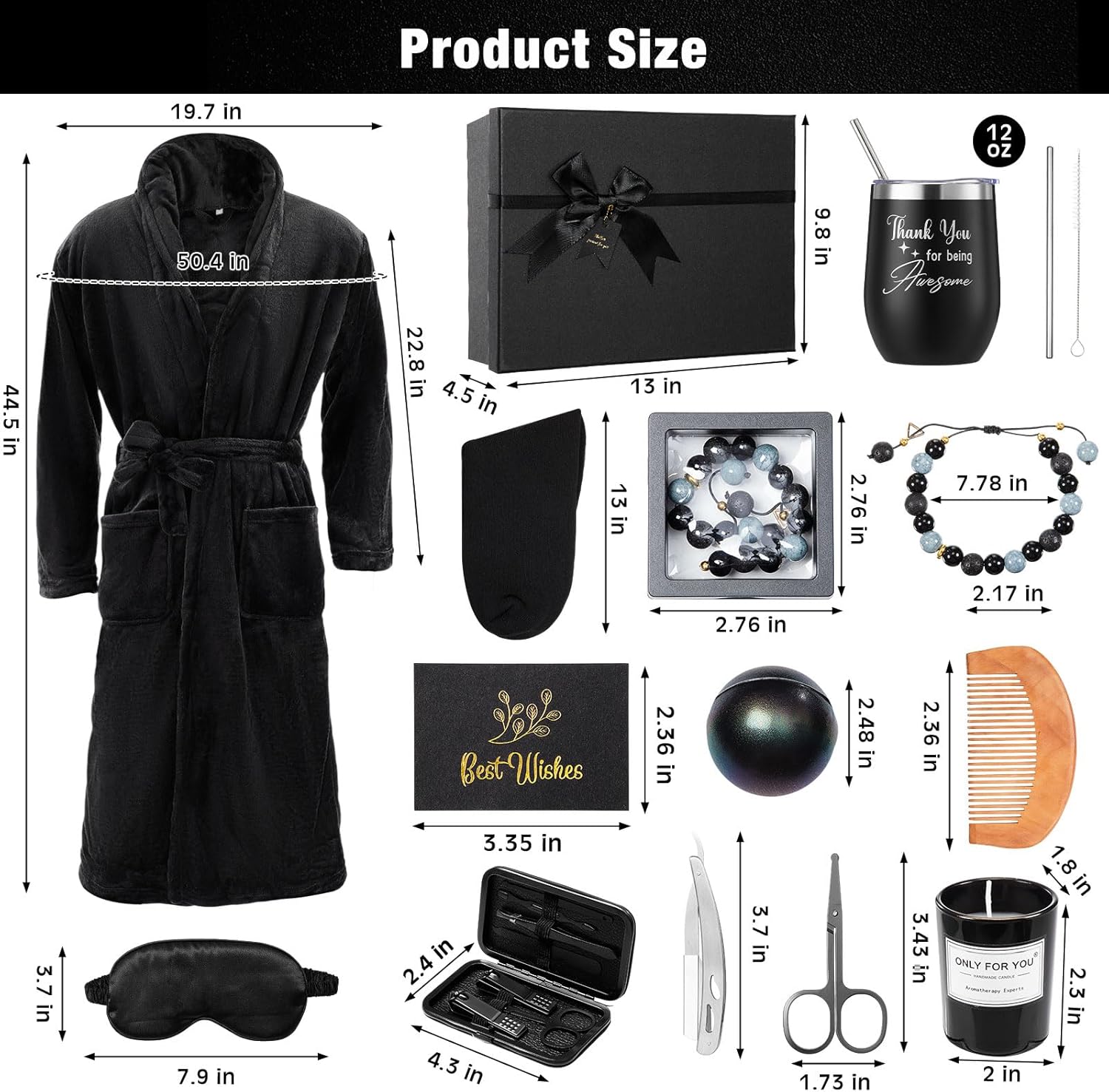 Nuogo 15 Pcs Birthday Gifts for Men Beard Care Set for Him Valentine's Day Gifts Basket Ideas Kit for Men Tumbler Bath Robe for Dad Husband Boyfriend Box(Black) - Image 2