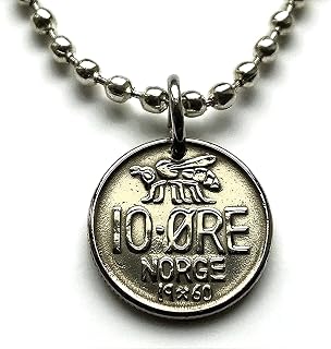1968 Norway Norge 10 Ore coin pendant Norwegian honey bee Oslo Bergen Stavanger Sandnes Bokmal Nynorsk Scandinavia Hordaland Nordic Trondheim Norse Drammen Alesund bumble bee keeper honeycomb n000386