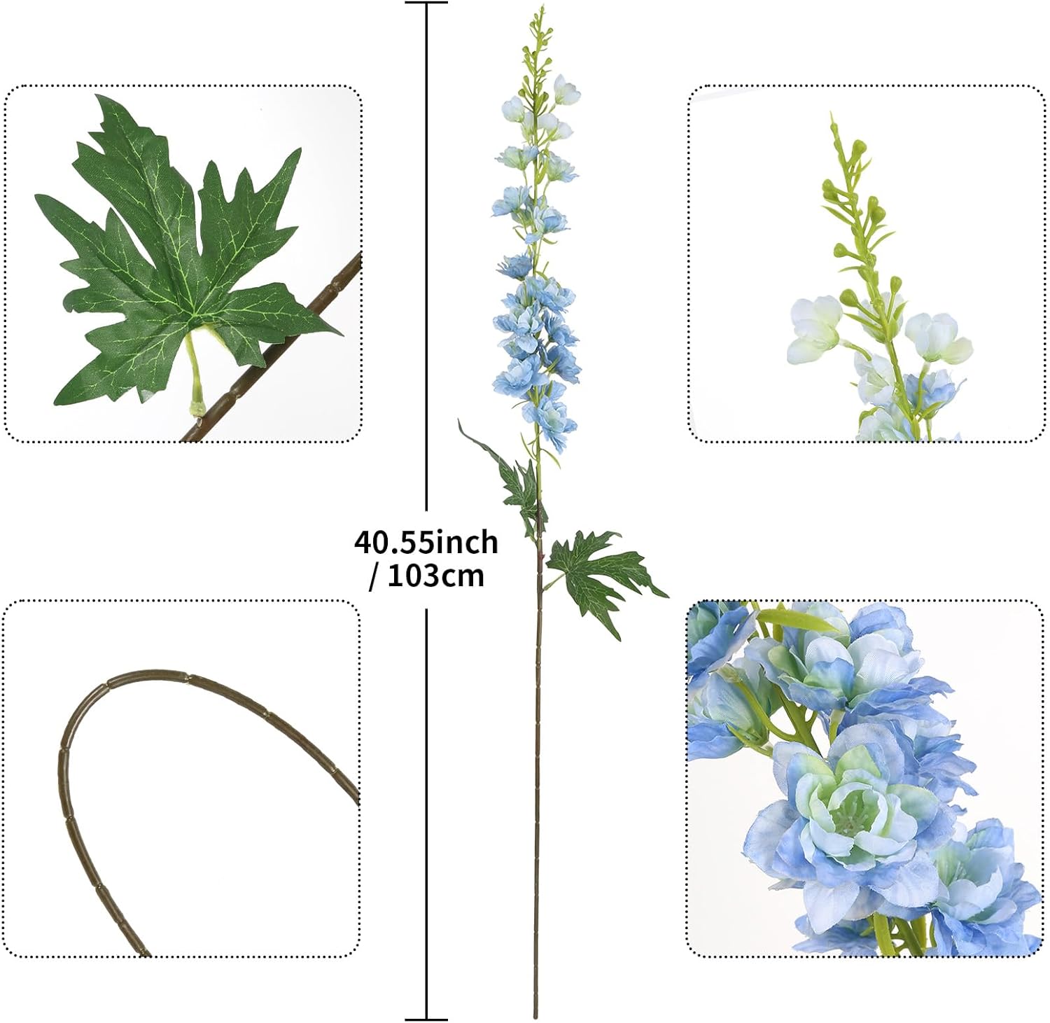 Blue Delphinium Artificial Flowers 6PCS 40.55" Long Stem Silk Larkspur Snapdragon Flowers for Tall Vase for Home Wedding Table Decor(Blue) - Image 5