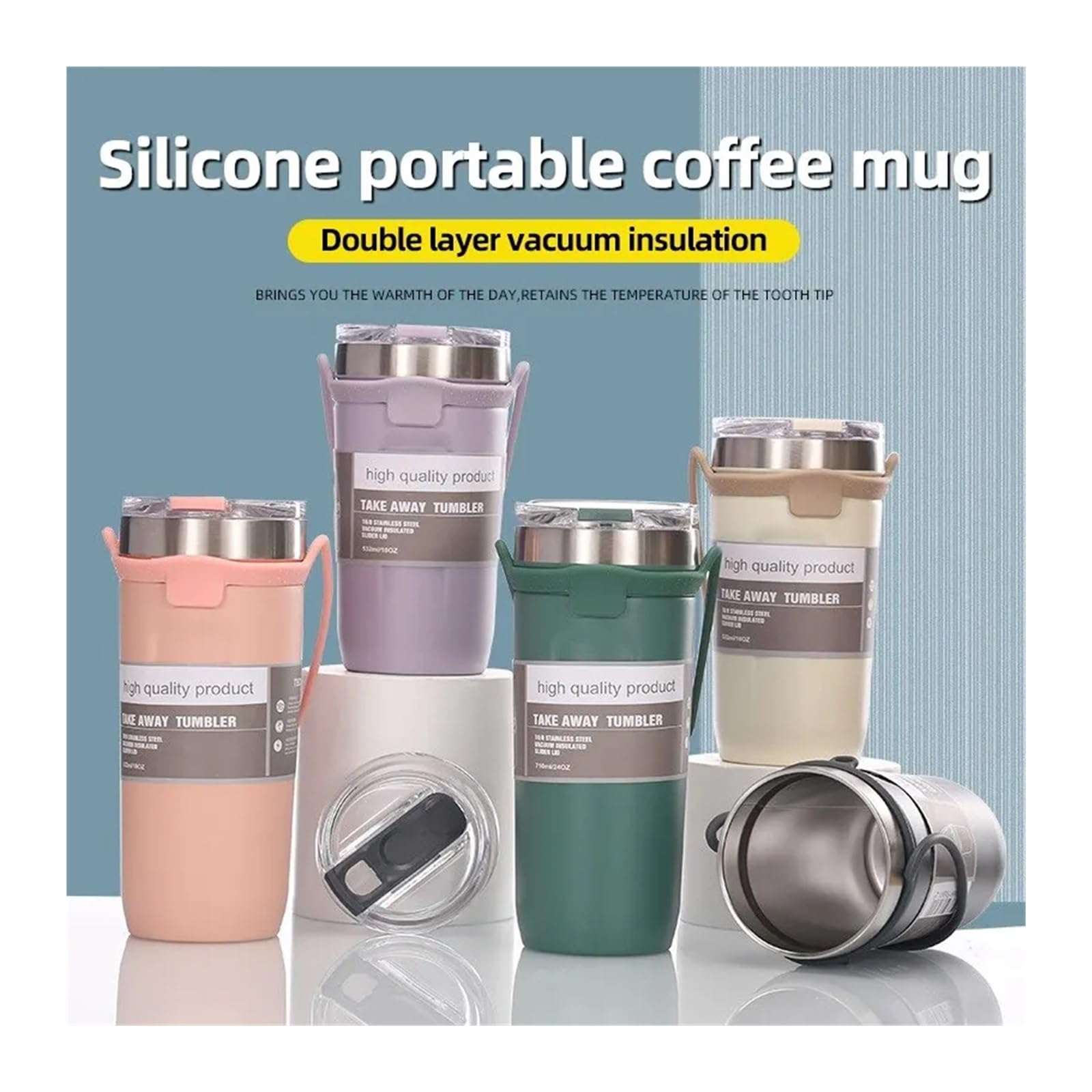 550ML 304 Edelstahl Tragbare Doppel-Schicht Isolierung Tasse Haushalts Wasser Tasse Vier Jahreszeiten Universelle Einfache Reinigung (Size : 550ml, Color : Pink)