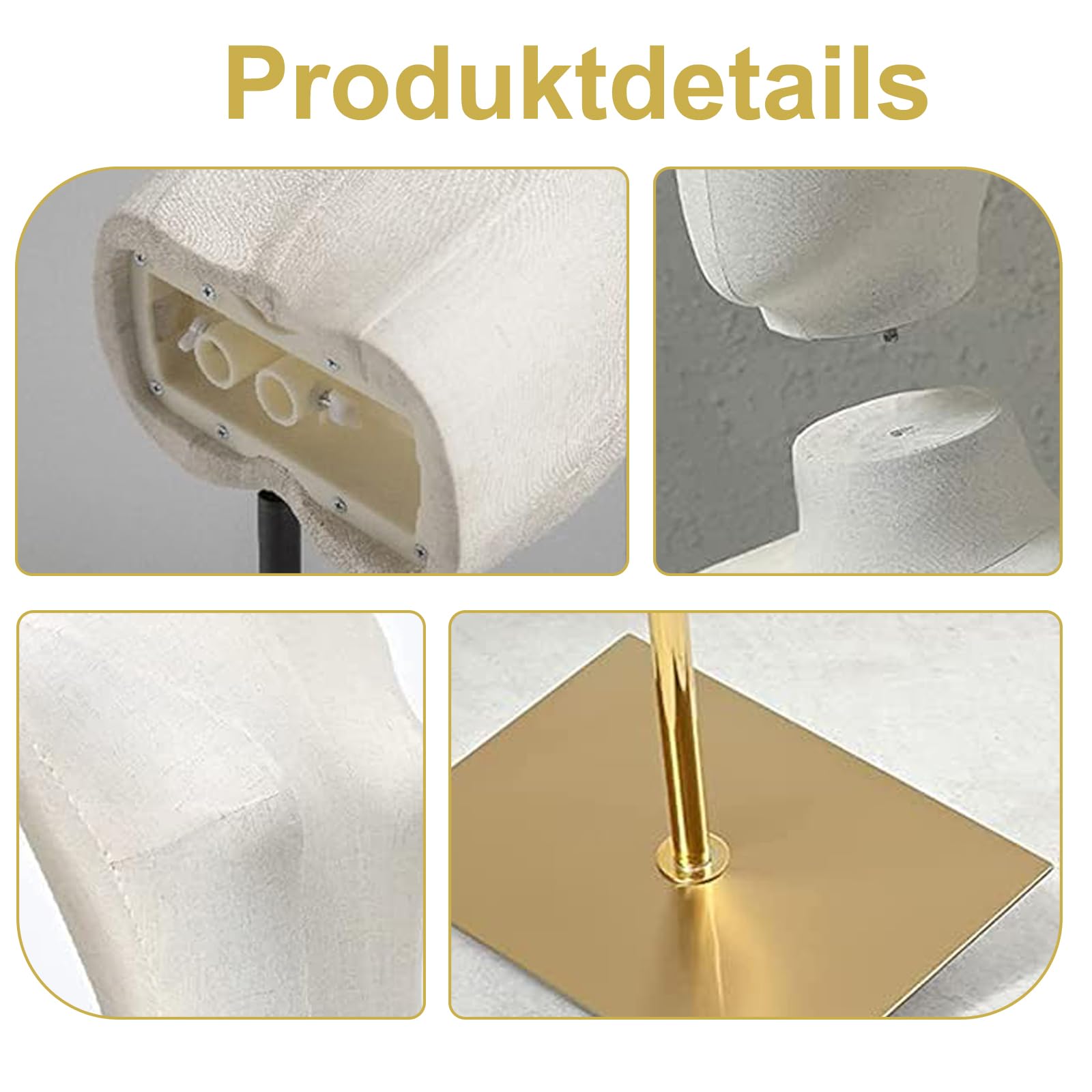 Schaufensterpuppe Weiblich Mannequin Torso，Schneiderpuppe mit hölzerne Hände，Mannequin Kleiderpuppe Torso mit Verstellbarer Höhe 140cm-200cm，abnehmbarem Kopf，Gold