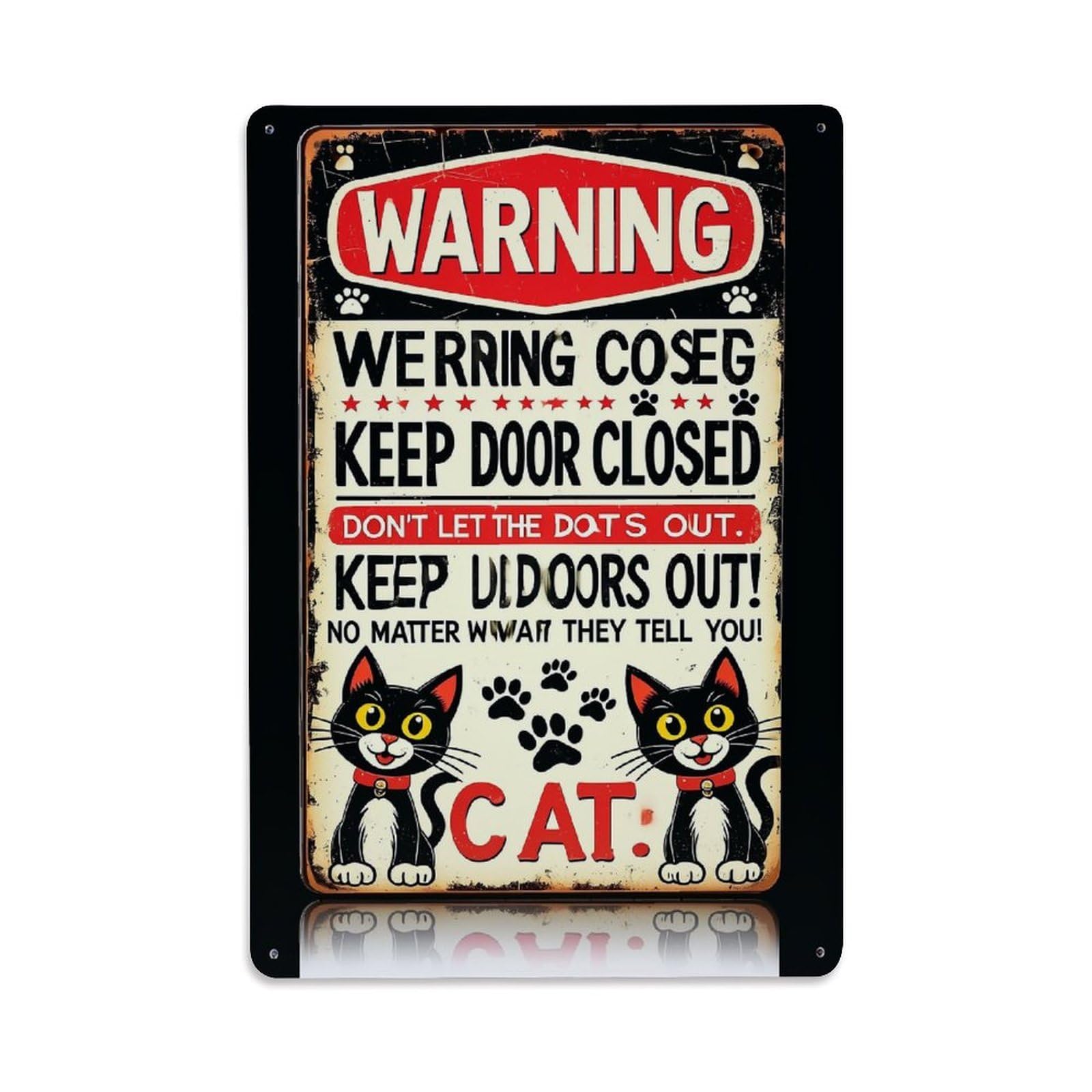 Jdyaojiesheng Vintage Warning Sign With Cats And Paws Tin Sign Retro Metal Wall Decor Metal Poster, Home Bar Garage Farmhouse Cafe Wall Art Decoration 8X12inches
