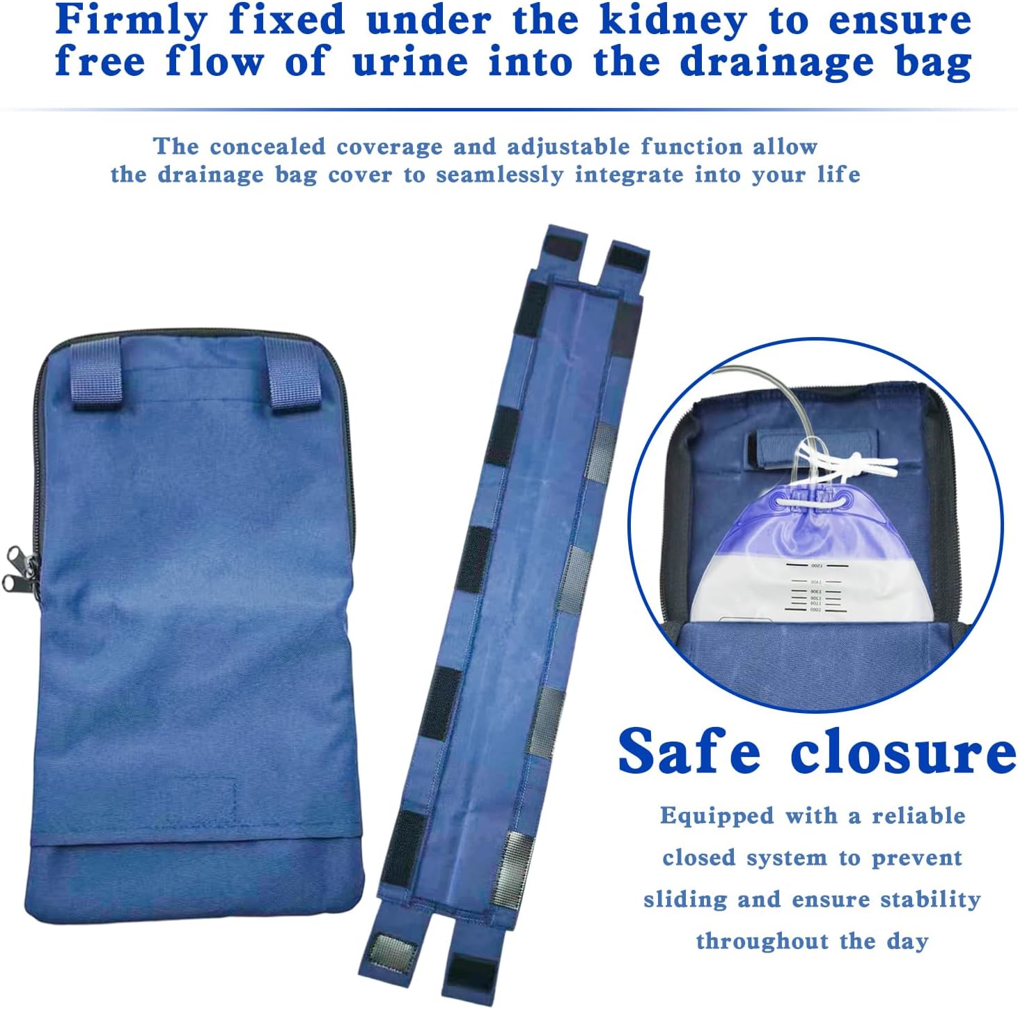 Discreet Nephrostomy Bag Holder and Drainage Cover for Adults Travel, Adjustable Waist Strap for Pipe Cover, Catheter Tube Protection,Concealed Supplies (Blue)