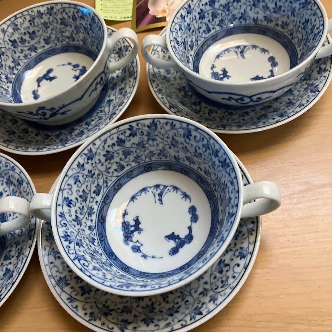 Amazon.co.jp: 古伊万里 唐草 龍峰窯 スープ皿 スープセット スープ