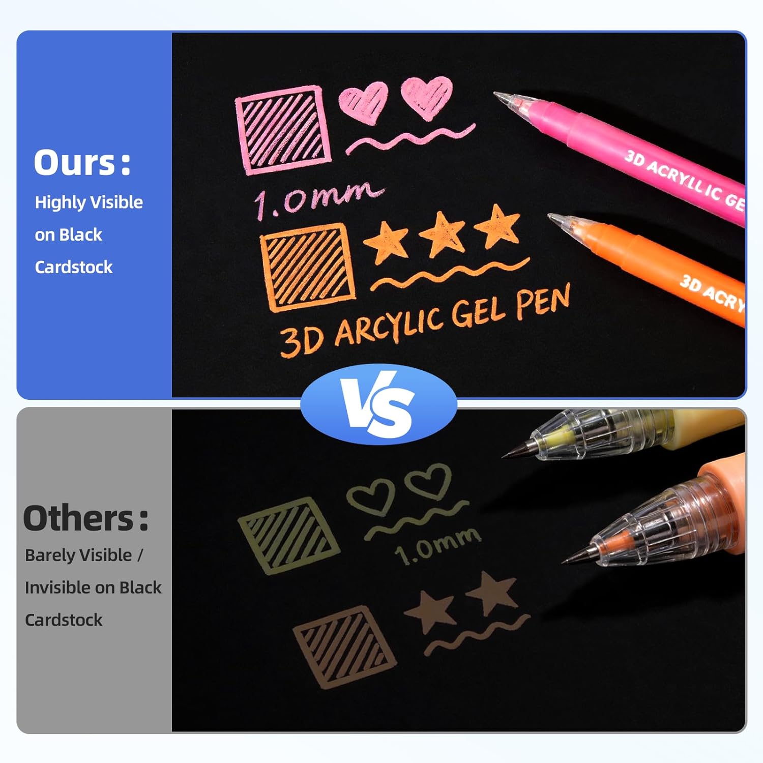 Acrylic Gel Pens, 54 Colors Gel Pens for Coloring, 1.0mm Bullet Tip, Large Capacity Acrylic Paint Pen & Gel Marker for Black Paper, Drawing, DIY Crafts, Art Supplies