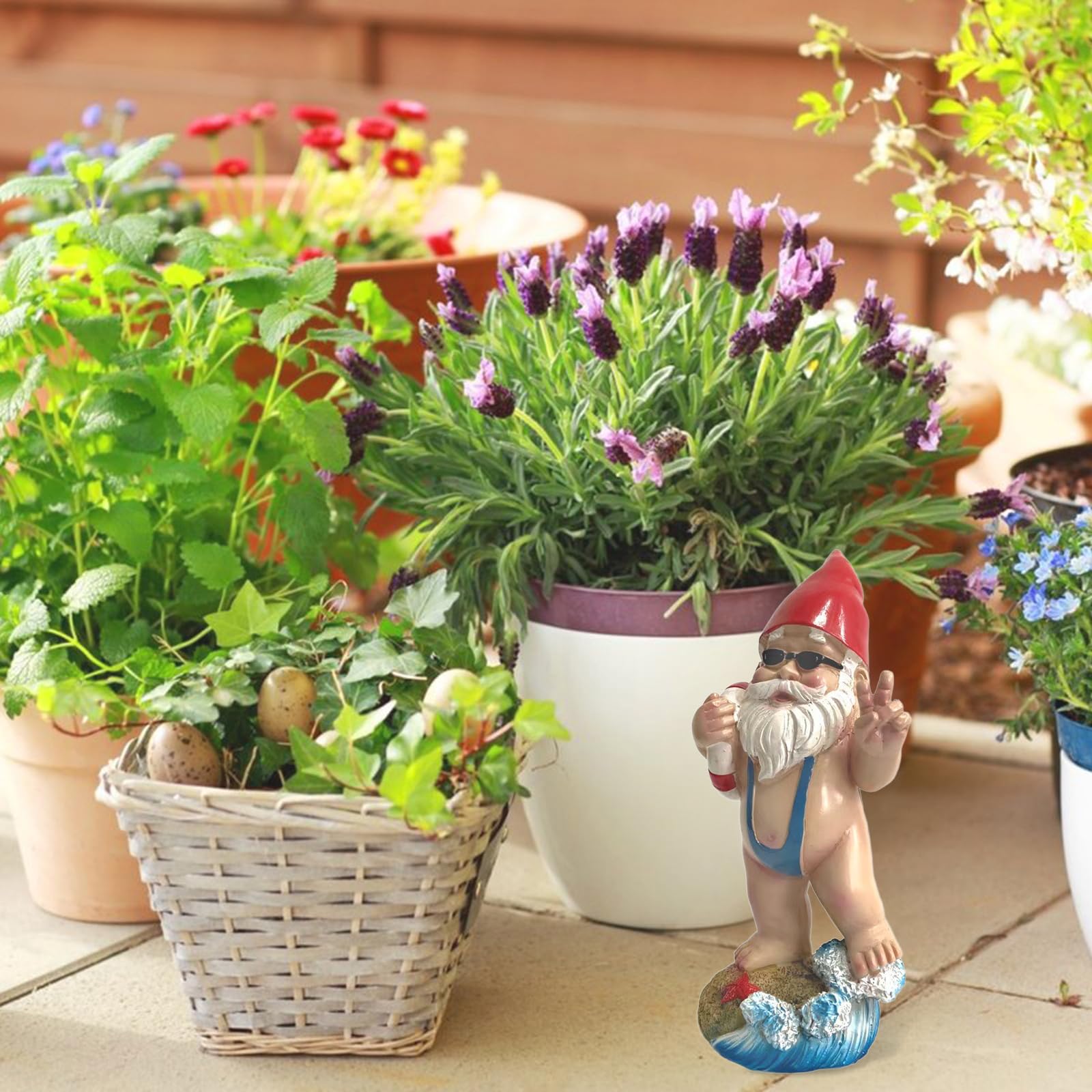 Enanitos de Jardin - Duendes de Jardín para Exterior Divertidos, Decoracion Jardin Exterior, Figura de Resina Artesanal para Adorno de Mesa, Balcón, Terraza y Césped (15cm)