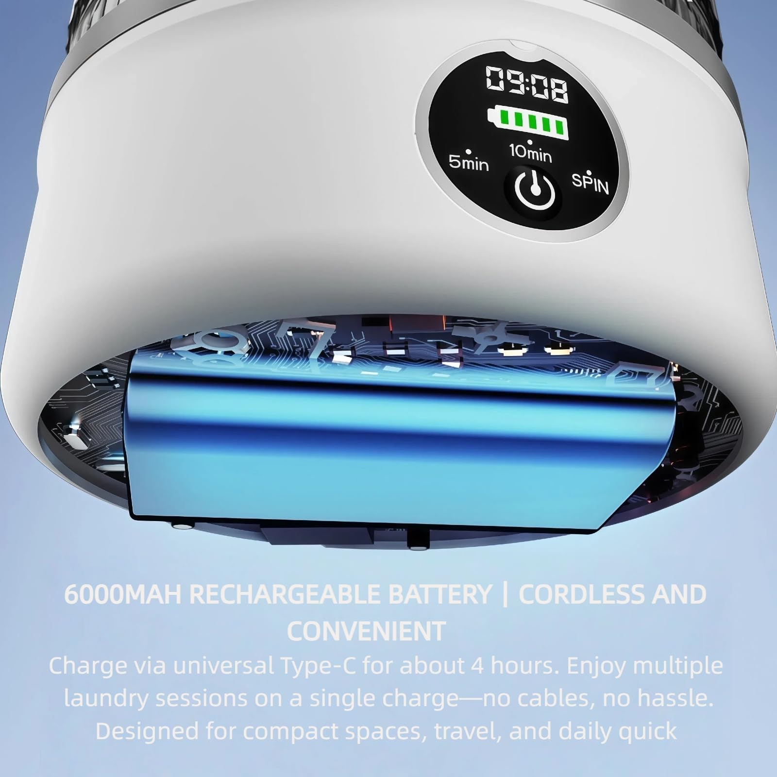 Mini lavatrice portatile da 3 l, mini lavatrice compatta con 6000 mAh, rondella portatile per delicati e calze, da viaggio, camper, appartamento, dormitorio, hotel, uso (bianco)