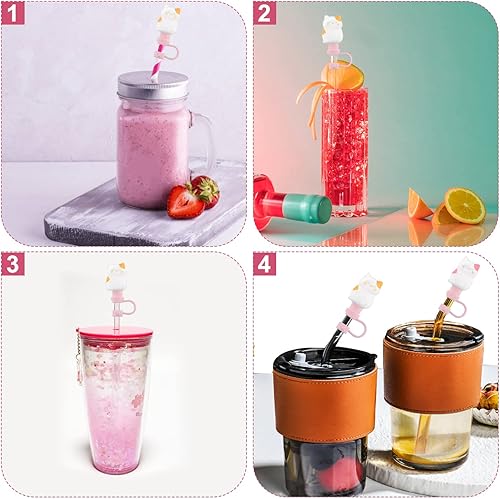 Miniatura 7 de 4 tapas de pajilla, bonitas fundas de paja de gato, fundas de silicona para pajitas reutilizables, pajitas de la suerte, para tazas para sorber para
