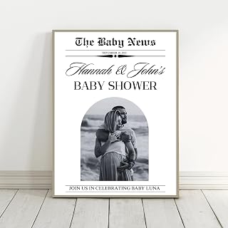 Personalized Newspaper Baby Shower Yard Sign, Babys News Poster Decoration, Vintage Babys Showers Party Sign, Custom Photo Baby Shower Poster