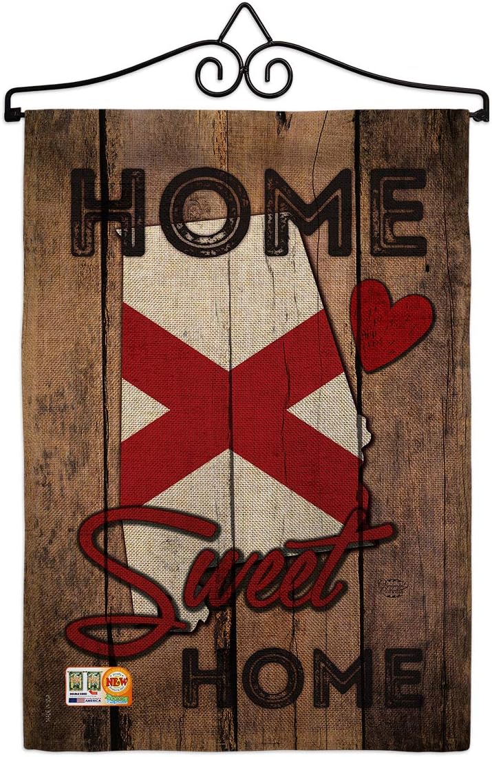 State Alabama Home Sweet Garden Flag Set with Stand Americana States USA American Territories Republic Country Particular Area Small Decorative Gift Yard House Banner Made In 13 X 18.5