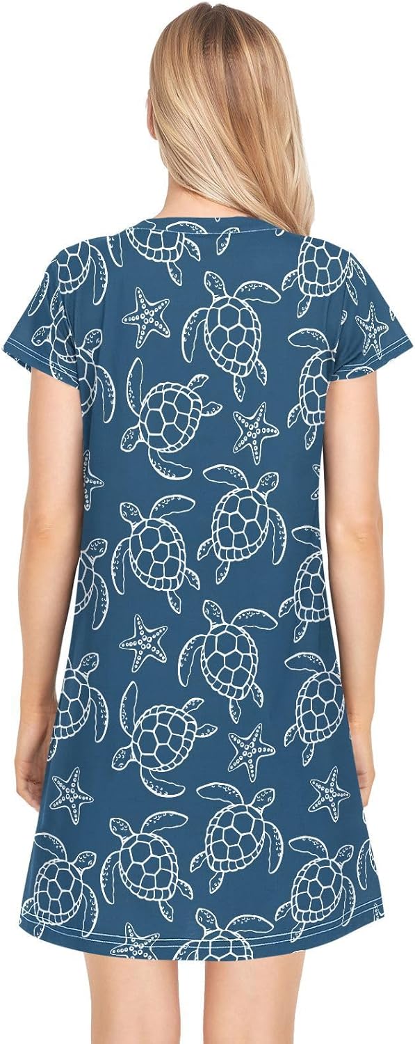 Nightgowns for Women Pajamas Dress Short Sleeves Shirt Casual Loungewear Sleepwear - Image 2