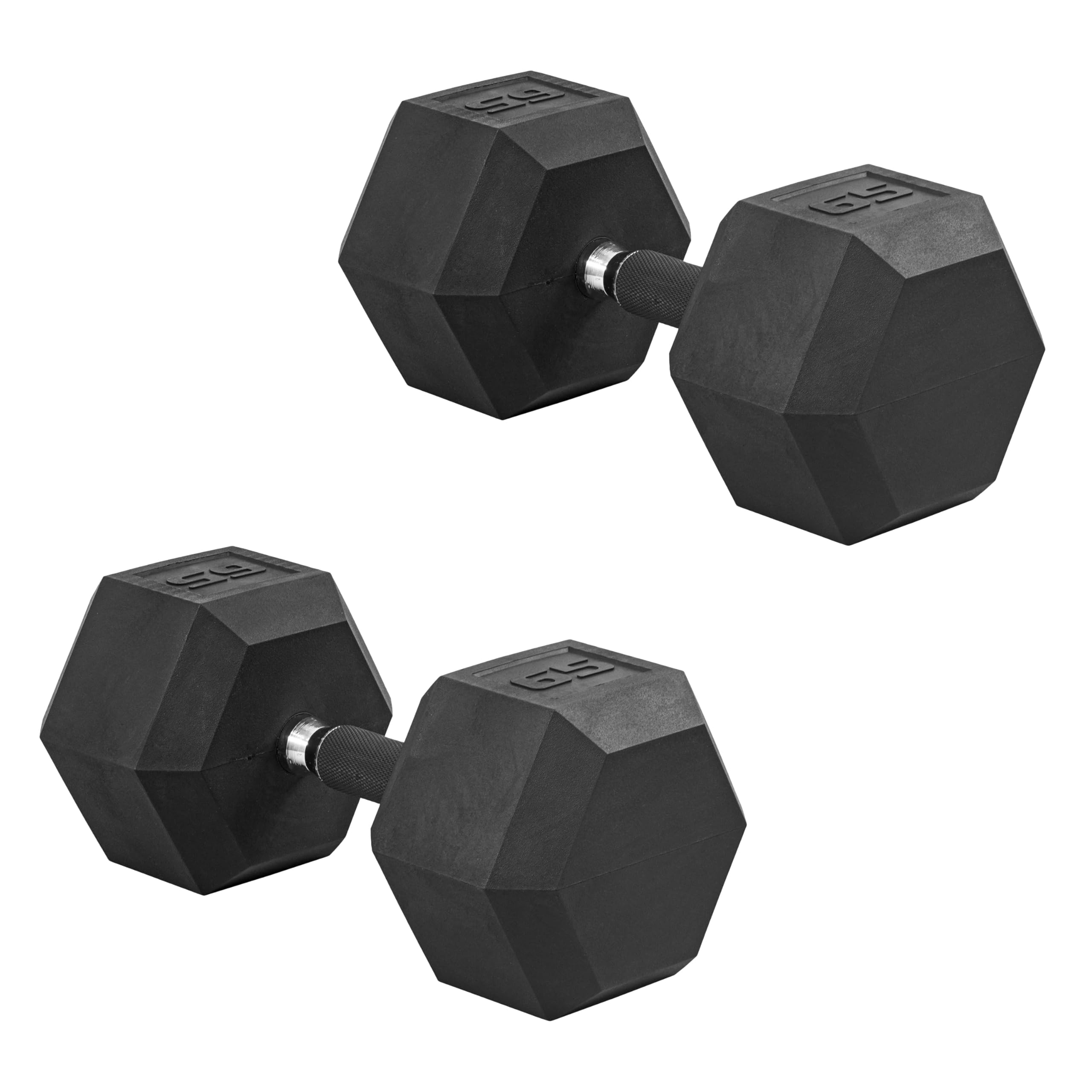 CAP Rubber Coated Dumbbell Weights, Free Weights for Home Gym Strength Training, Anti-Roll Hex Dumbbells with Black, Chrome &amp; Comfort Grip Handles, Pairs &amp; Sets