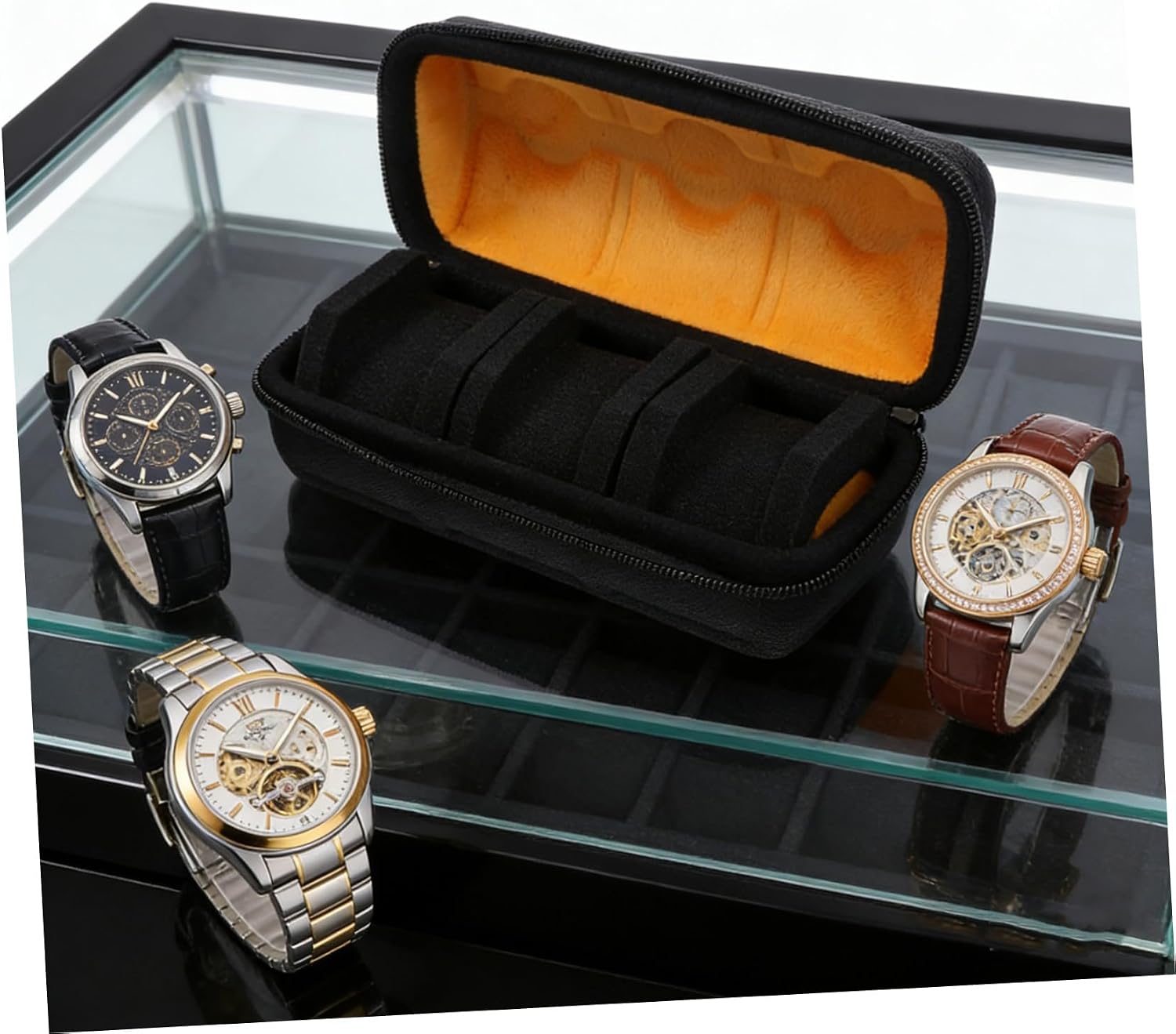 Beavorty Elegant 3 Slot Wrist Watch Storage Case with Hard Shell image 5