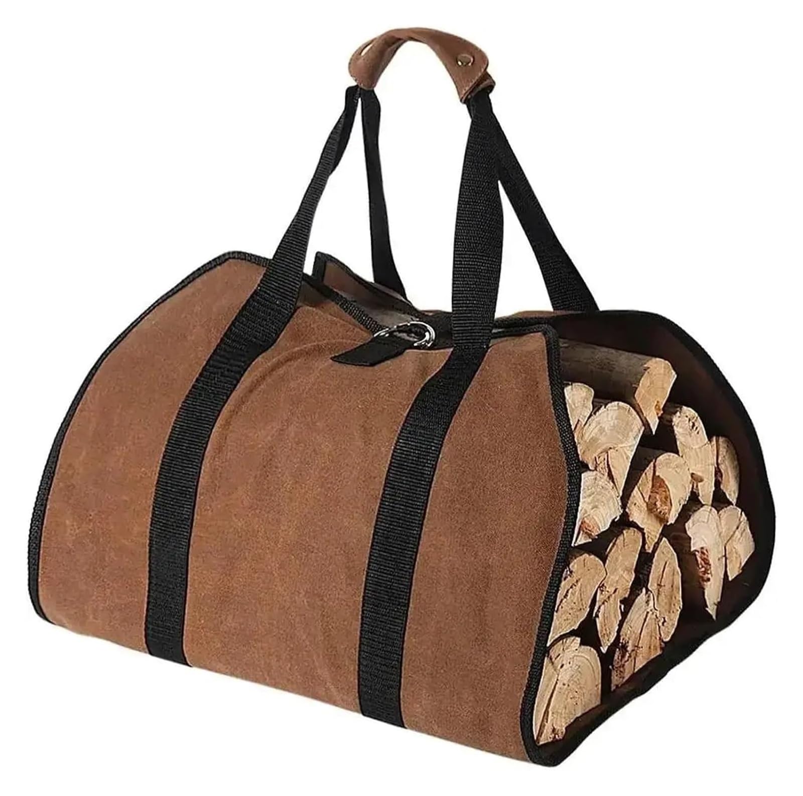 White Waxed Canvas Firewood Tote Bag Handles Security Strap for Indoor Outdoor Camping