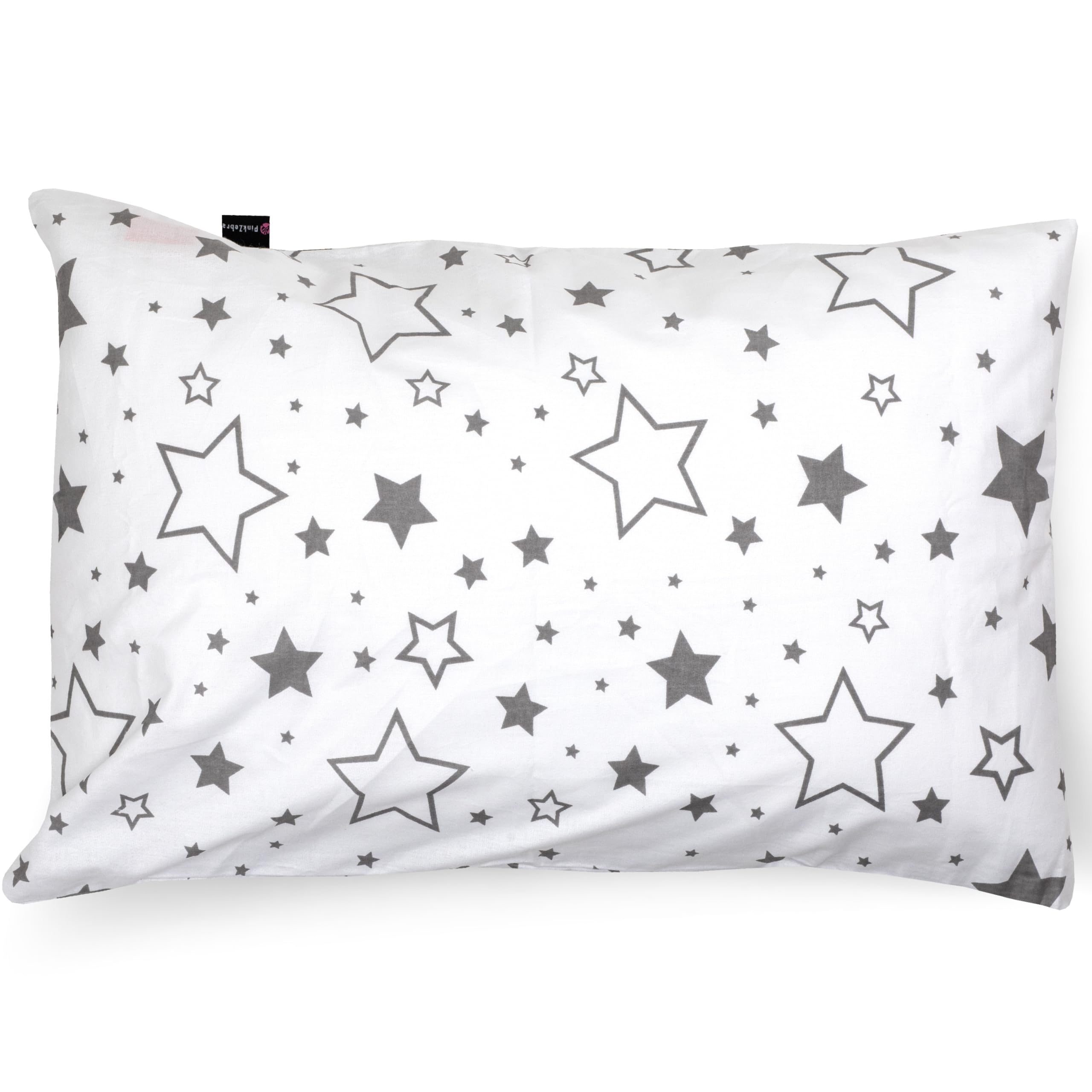 PinkZebra 45 x 45 cm Kopfkissenbezug Kinder, Kissenbezug aus 100% Baumwolle, Kissenhülle, Öko-tex Standard 100, Kinderbezüge mit Reißverschluss, Made in EU, Große Sterne