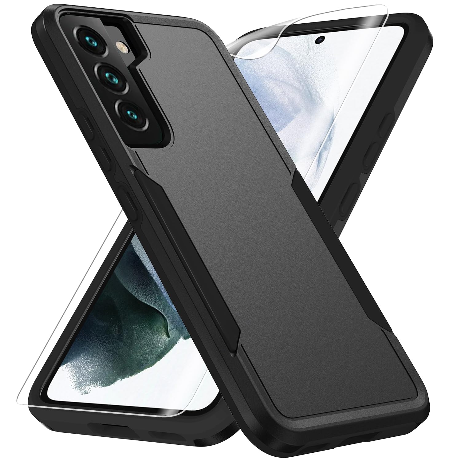 for Samsung Galaxy S22 Case, Galaxy S22 Case with HD Screen Protector [Military Grade Drop Tested] Heavy-Duty Tough Rugged Shockproof Protective Case for Samsung S22, Black