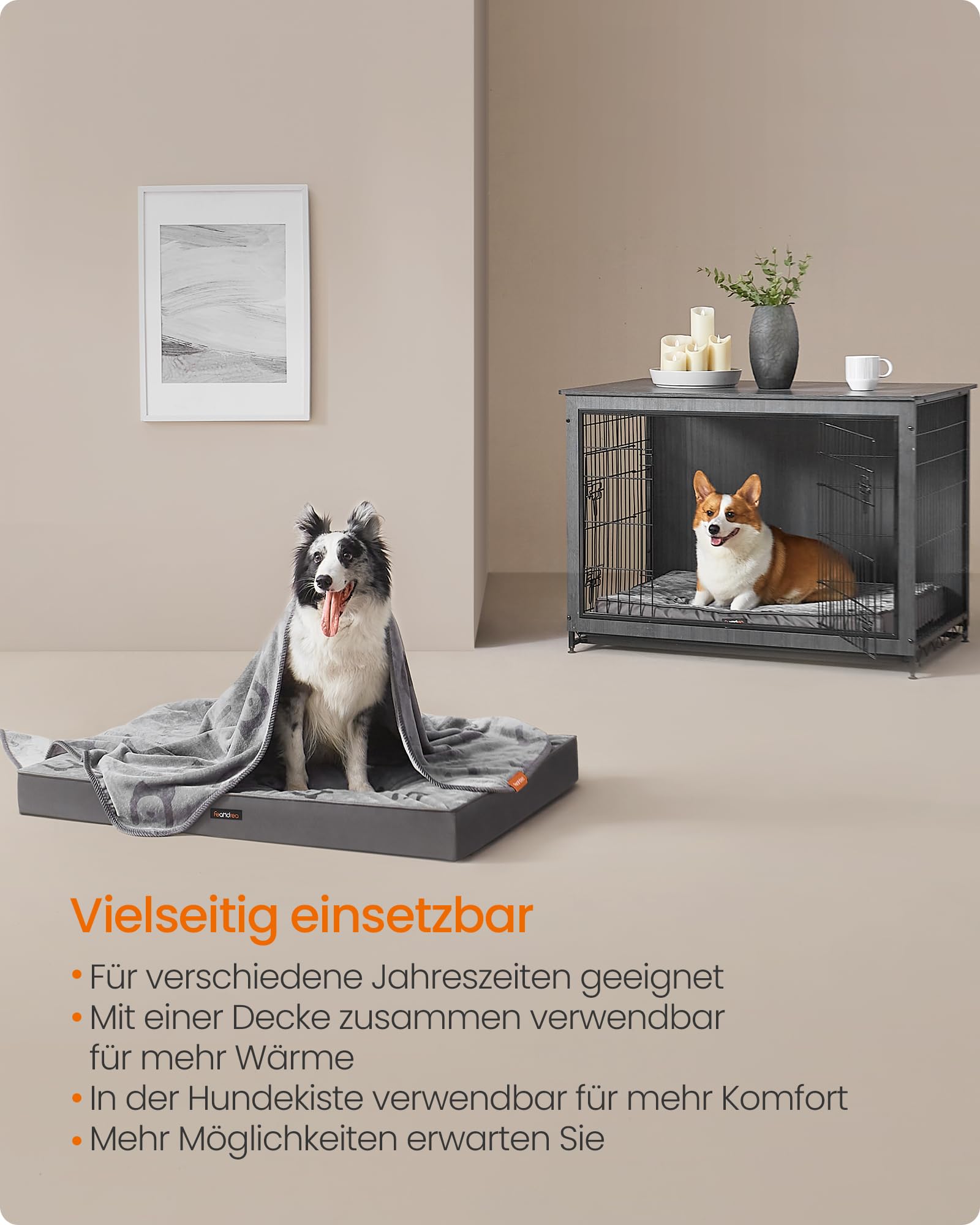 Feandrea Hundebett, Hundekissen waschbar, Hundematte abnehmbar, wasserdicht, 120 x 74 x 8 cm, Größe XXL, für große Hunde, Taubengrau PGW244G01