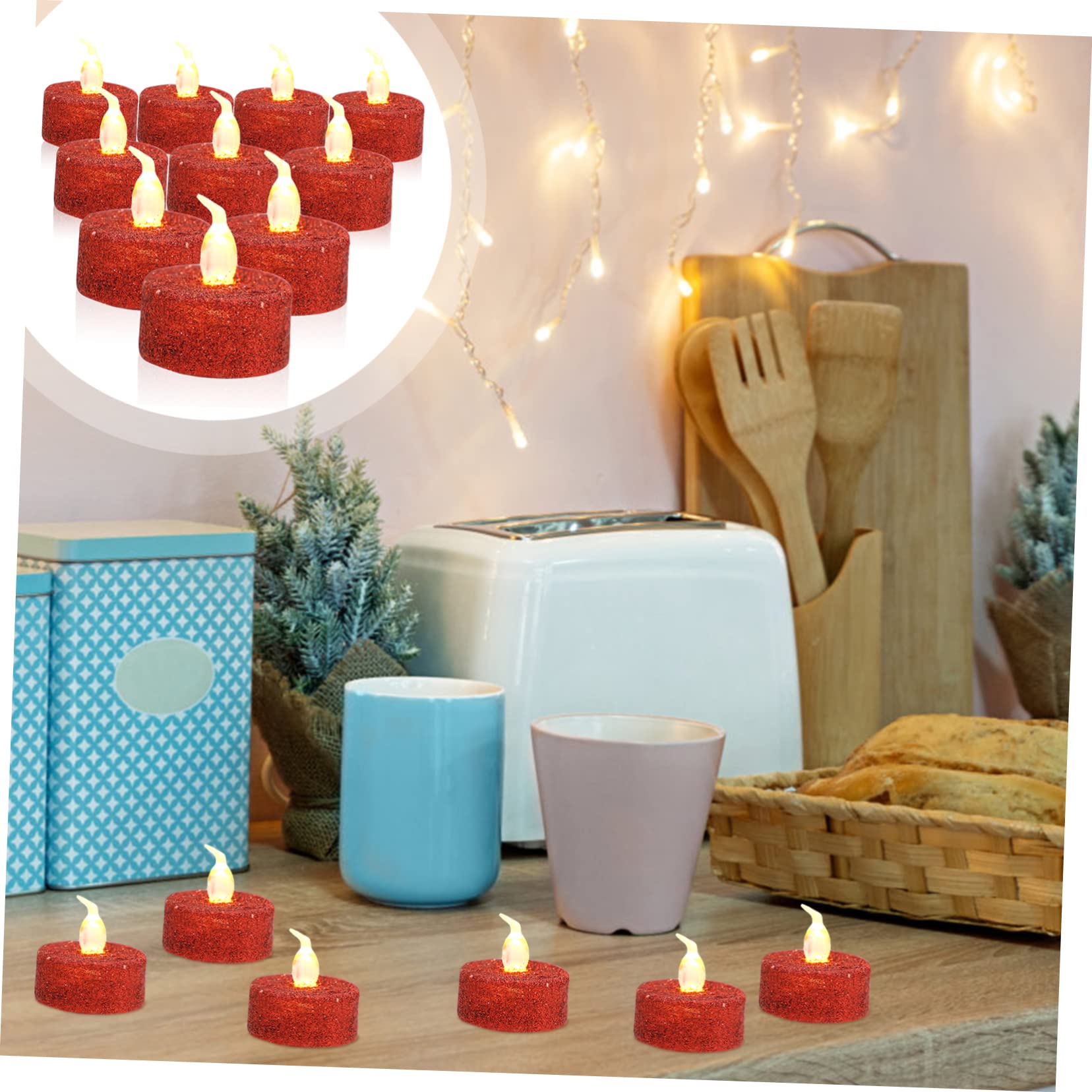 VICASKY 60 Pezzi Candele LED Fiamma con Glitter Decorative per Tè Batteria Eleganti Lampade da Notte per Romantiche e