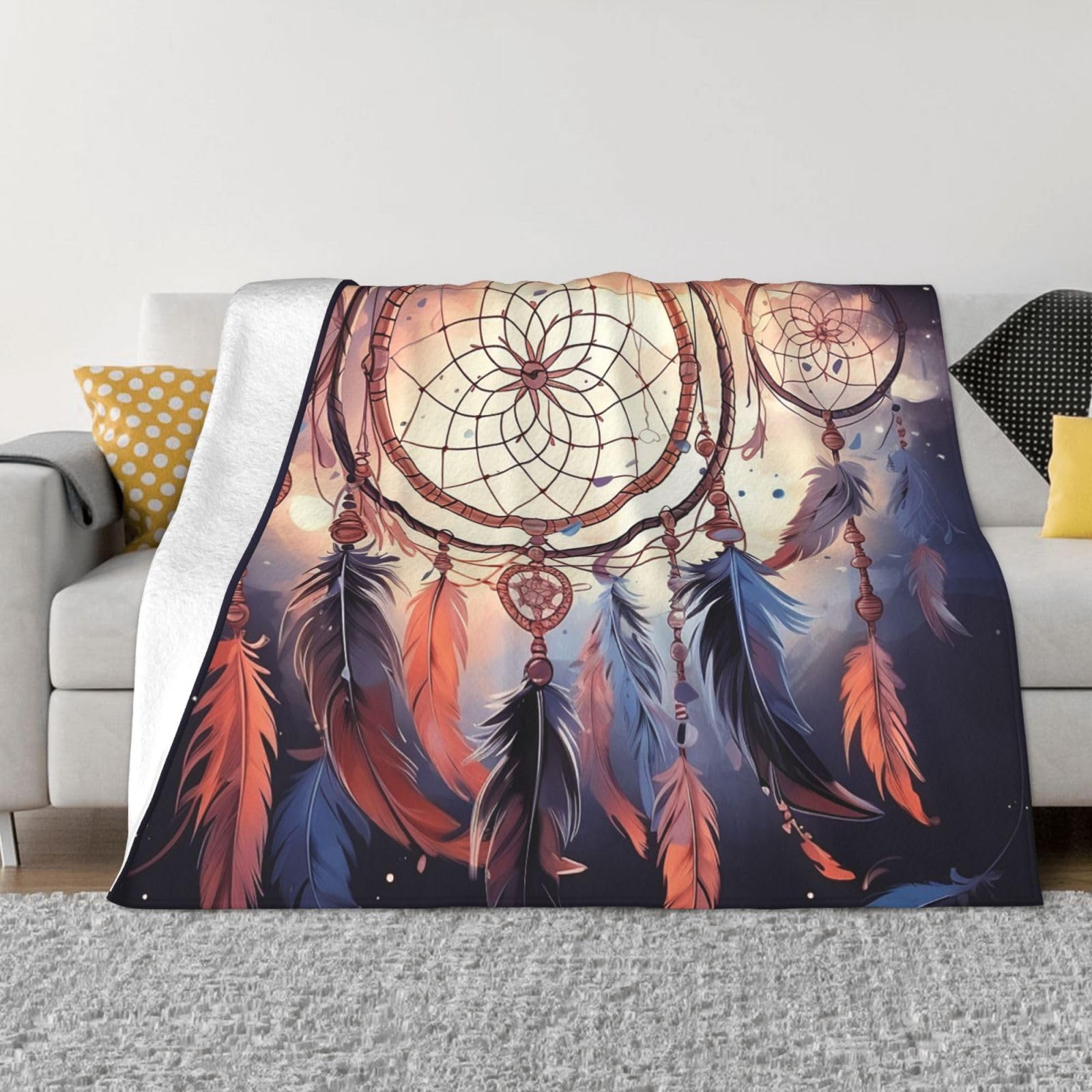 Native American Dream Catcher Throw Blanket 50"x40" Flannel Fluffy Warm Blanket for Couch, Reversible Plush Blankets for Bed, Comfy Fuzzy Blanket for Sofa, Plush Lightweight-Blankets for All Season