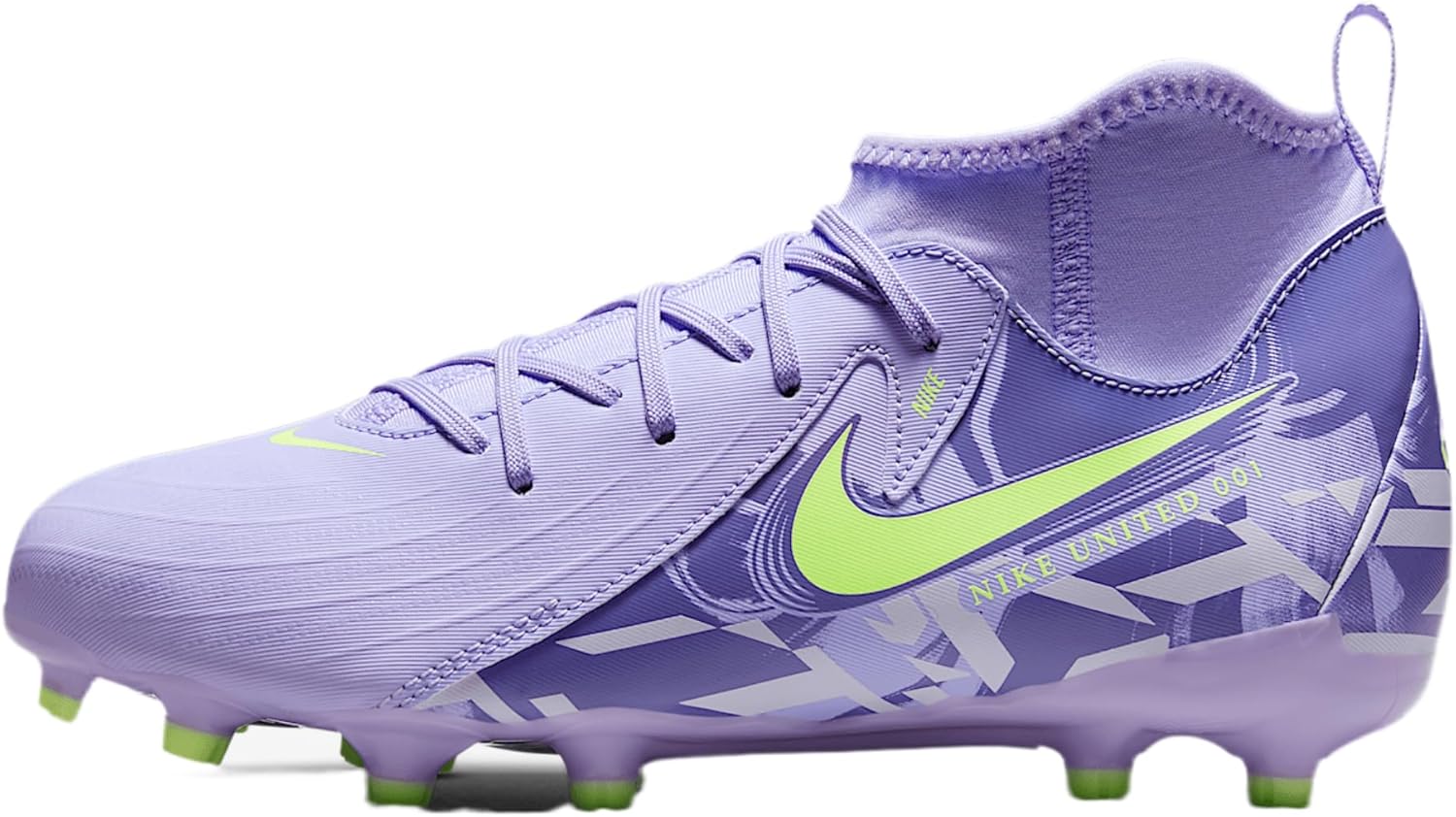 Nike United Jr. Phantom Luna 2 Academy Big Kids' FG High-Top Soccer Cleats (HF1582-500, Purple Agate/Barely Volt) Size 5.5