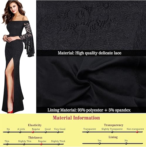 Miniatura 5 de VFSHOW Vestido largo de noche para mujer, con hombros descubiertos y manga acampanada, formal, para bodas y fiesta