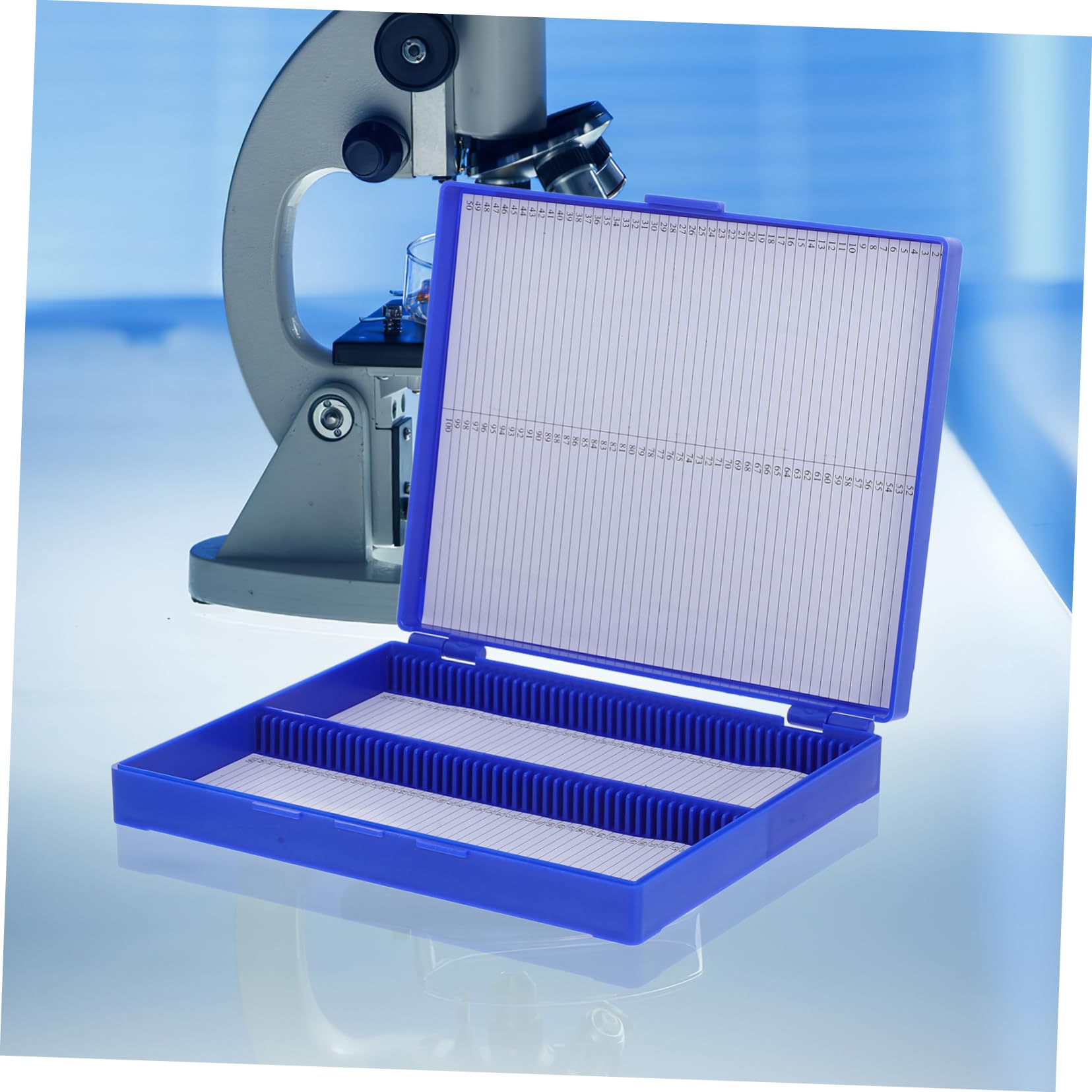 FUNOMOCYA Box Pathology Slide Box Microscope Slide Case Microscope Slide Holder Microscope Slide Storage Case Microscope Slide Storing Tool Microscope Slide Tray Plastic Blue