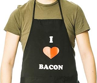 Funny Guy Mugs I Love Bacon Adjustable Apron with Pockets - Funny Apron for Men or Women - Perfect for BBQ Grilling Barbecue Cooking Baking Crafting Gardening