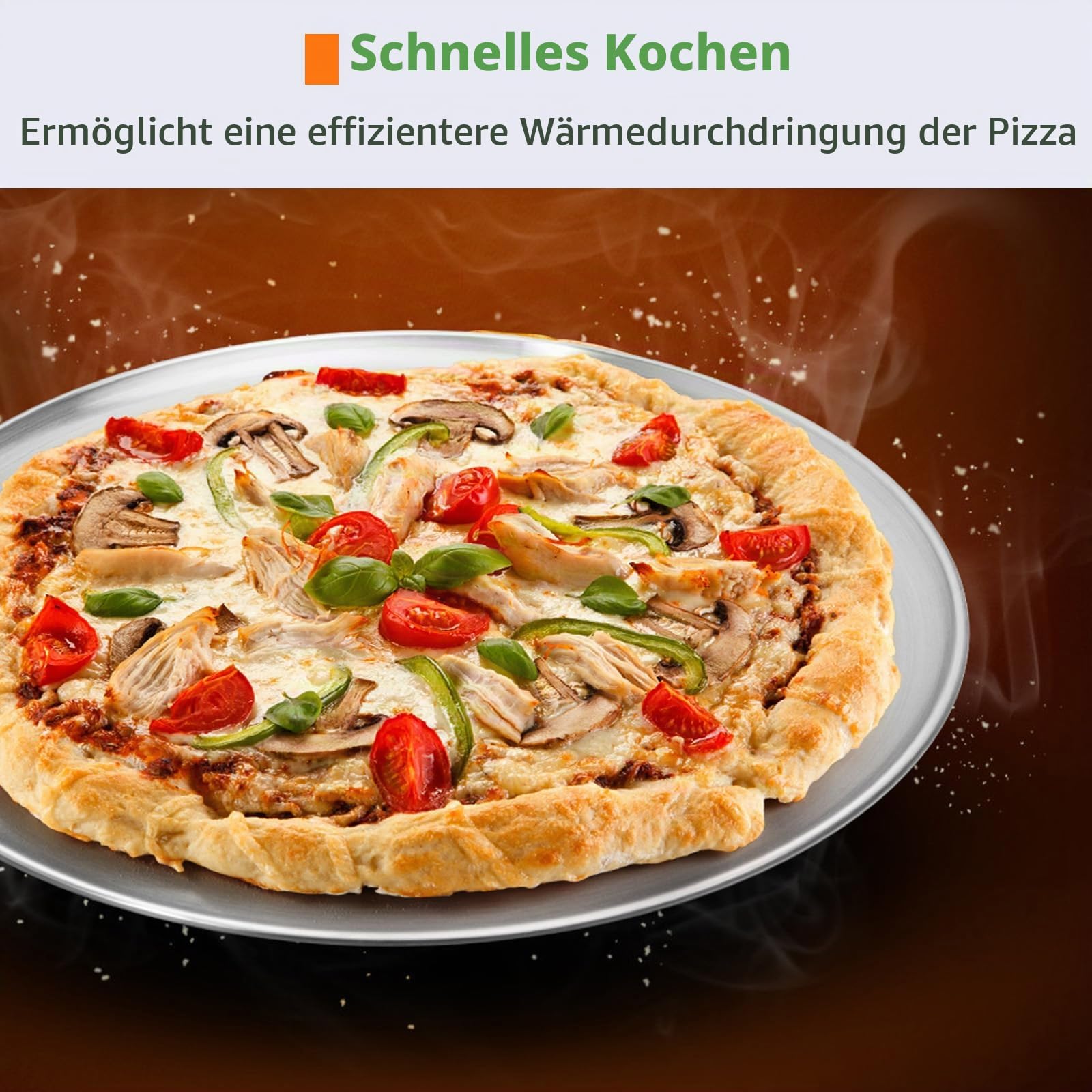Kevenal Edelstahl Pizza-Pfannen 34.0 cm Pizza-Pfanne für Backofen Stahl Pizzablech Rund Pizzateller 2er Set (Extra Dick)