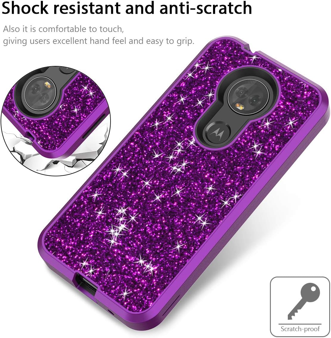 WeLoveCase Moto E5 Plus Case, Moto E5 Supra case Luxury Glitter Sparkle Bling 3 in 1 Shockproof Three Layer Heavy Duty Hybrid Protective Cover Case for Motorola Moto E5 Plus Smartphone Purple