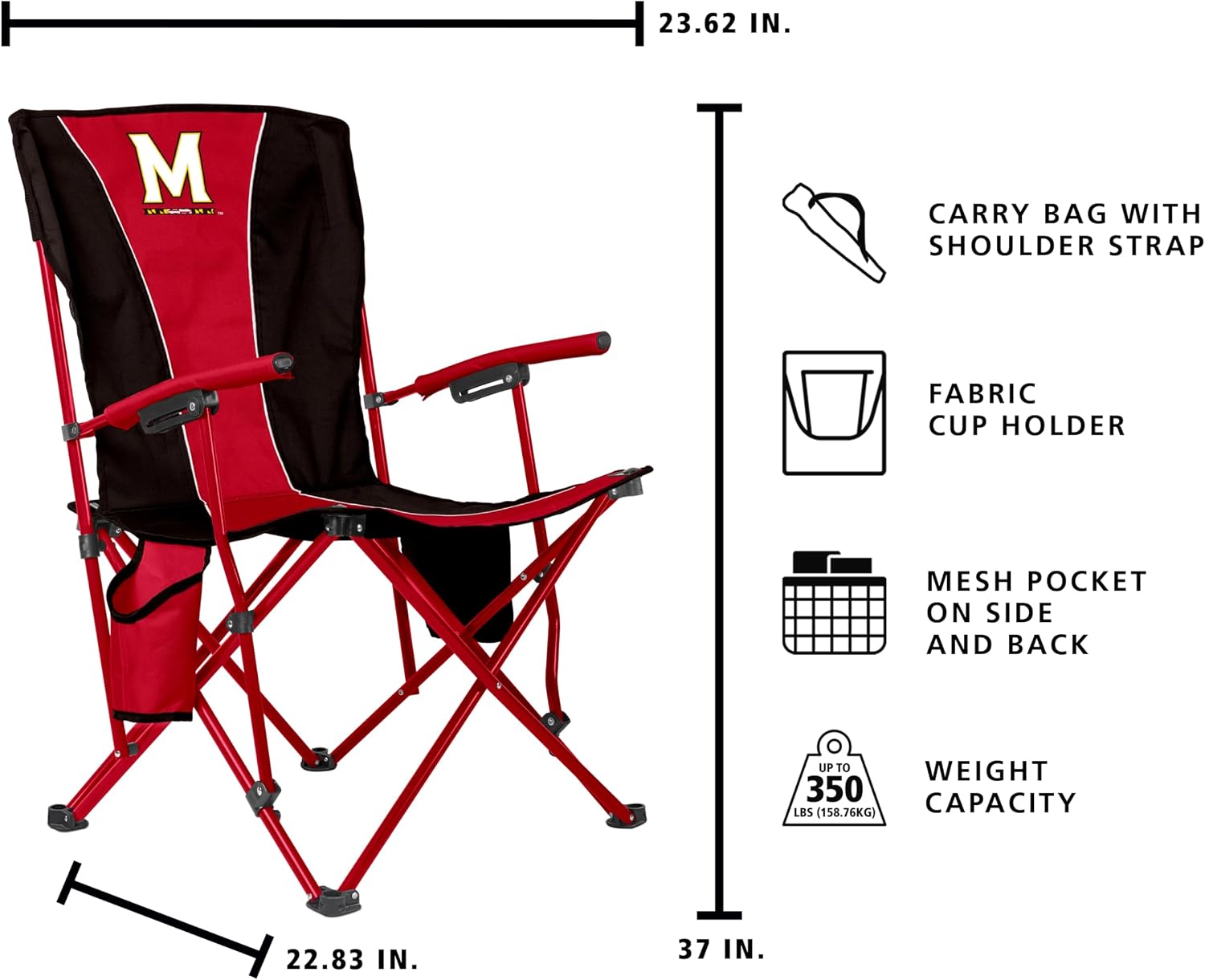 FANMATS NCAA Maryland Terrapins Hard Arm Chair – Steel Frame with Double Layered Polyester | Team Color | Mesh Cup Holders