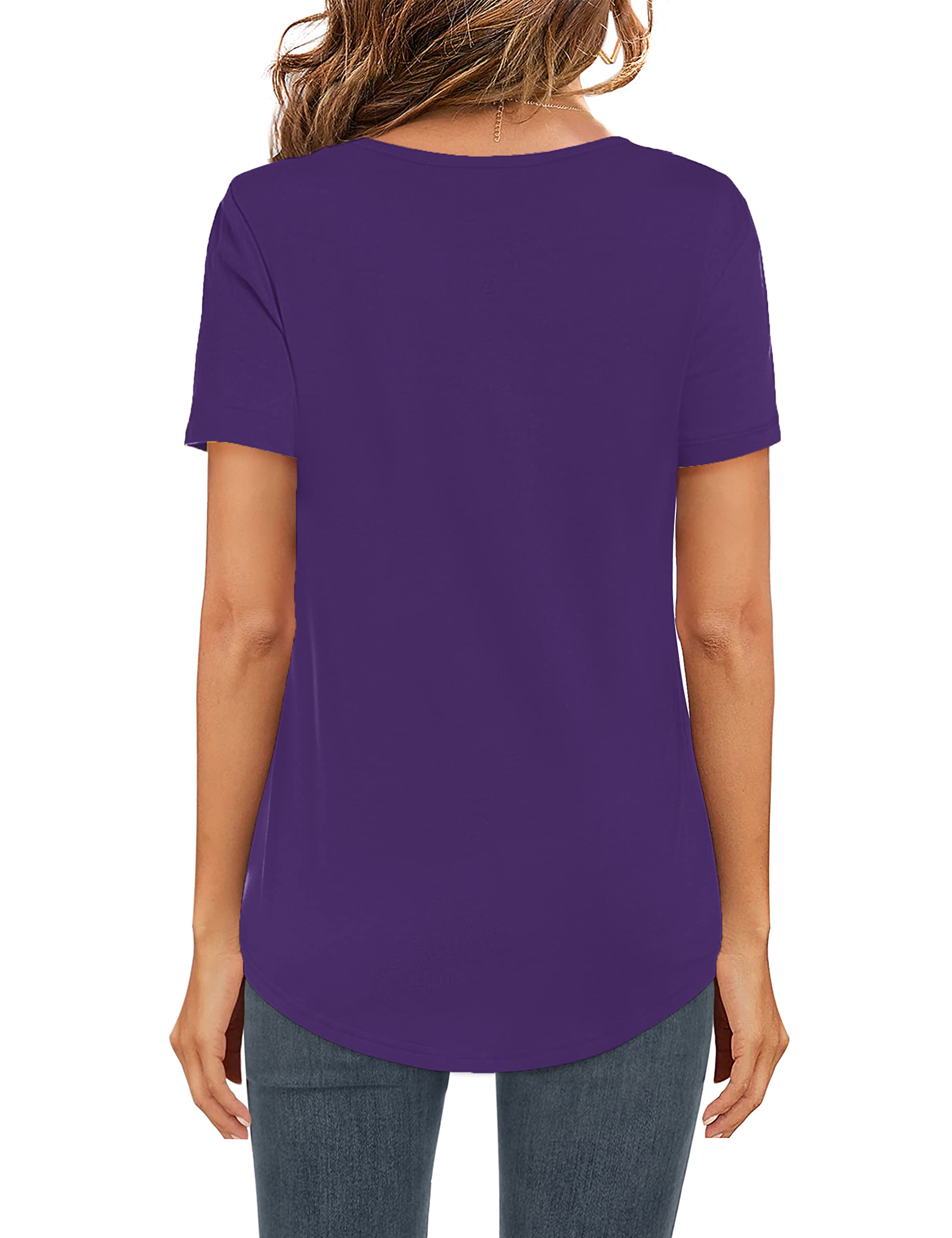 Elesomo Womens Summer Casual Short Sleeve Tops V Neck Cotton Tee Shirts ...