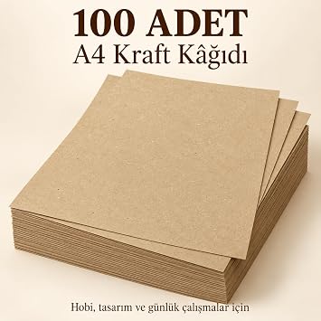 A4 Kraft Kağıdı, 100 Adet, 21 x 29,7 cm, Kahverengi, Hobi, El İşi, Çizim ve Hediye Notları İçin