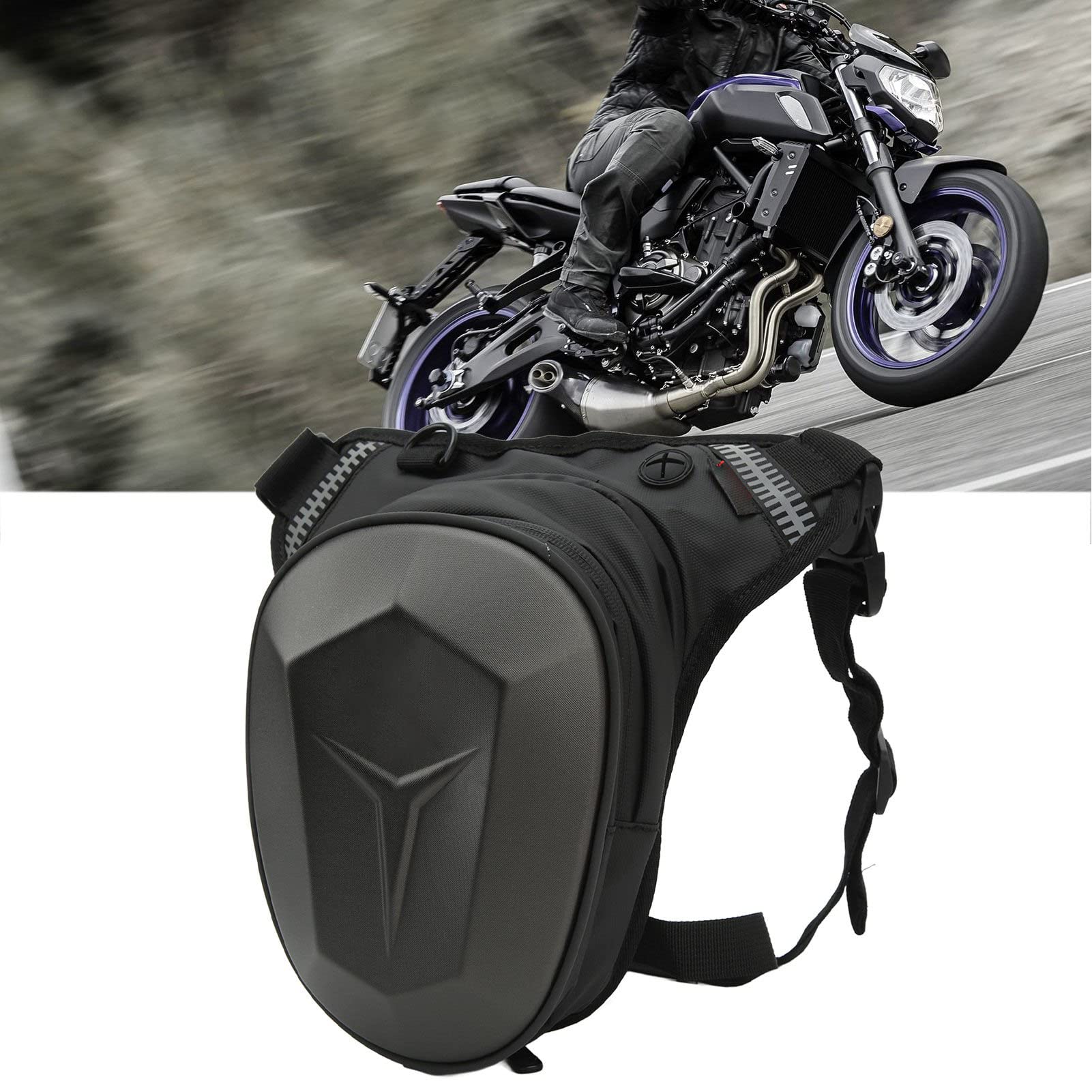 Sac de jambe réglable pour moto, sac de cuisse multifonction avec bande réfléchissante, sac banane étanche pour randonnée, voyage, pêche (gris)