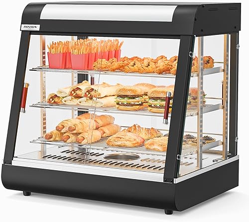 Miniatura 11 de ROVSUN Calentador de alimentos de 48 pulgadas, calentador de pizza de 3 niveles, calentador de pretzel con estantes ajustables LED extraíbles Negro