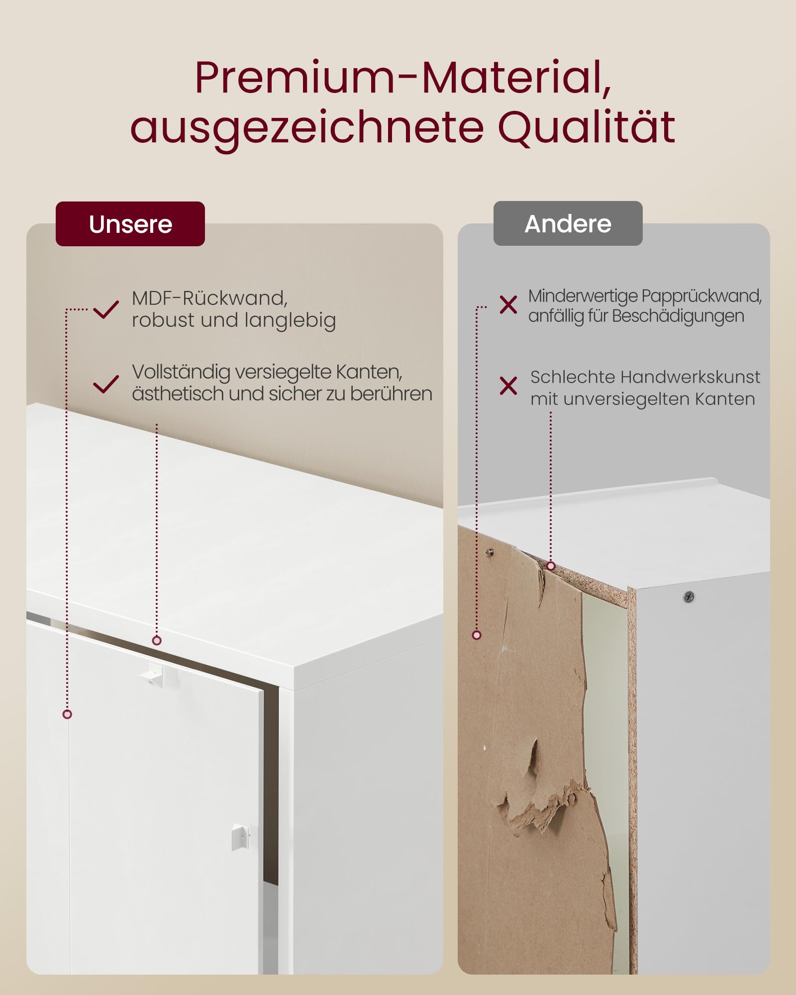 VASAGLE Bücherregal 6-stöckig Standregal mit Türen 24 x 60 x 175 cm wolkenweiß LBC402W01
