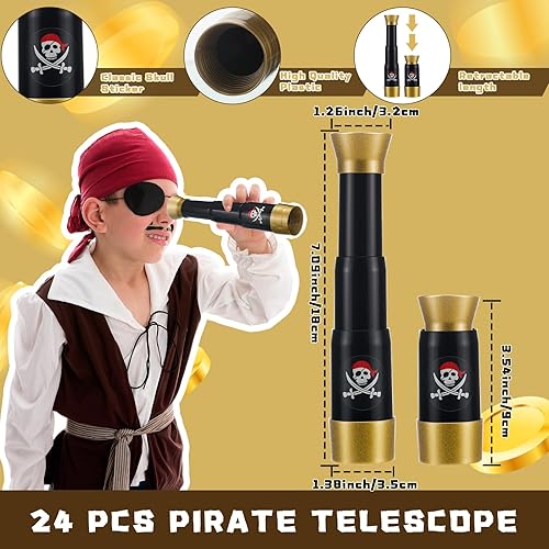 Miniatura 3 de Libima Juego de 24 parches y telescopios para ojos de pirata de Halloween para niños, parches de telescopios piratas de plástico a granel para