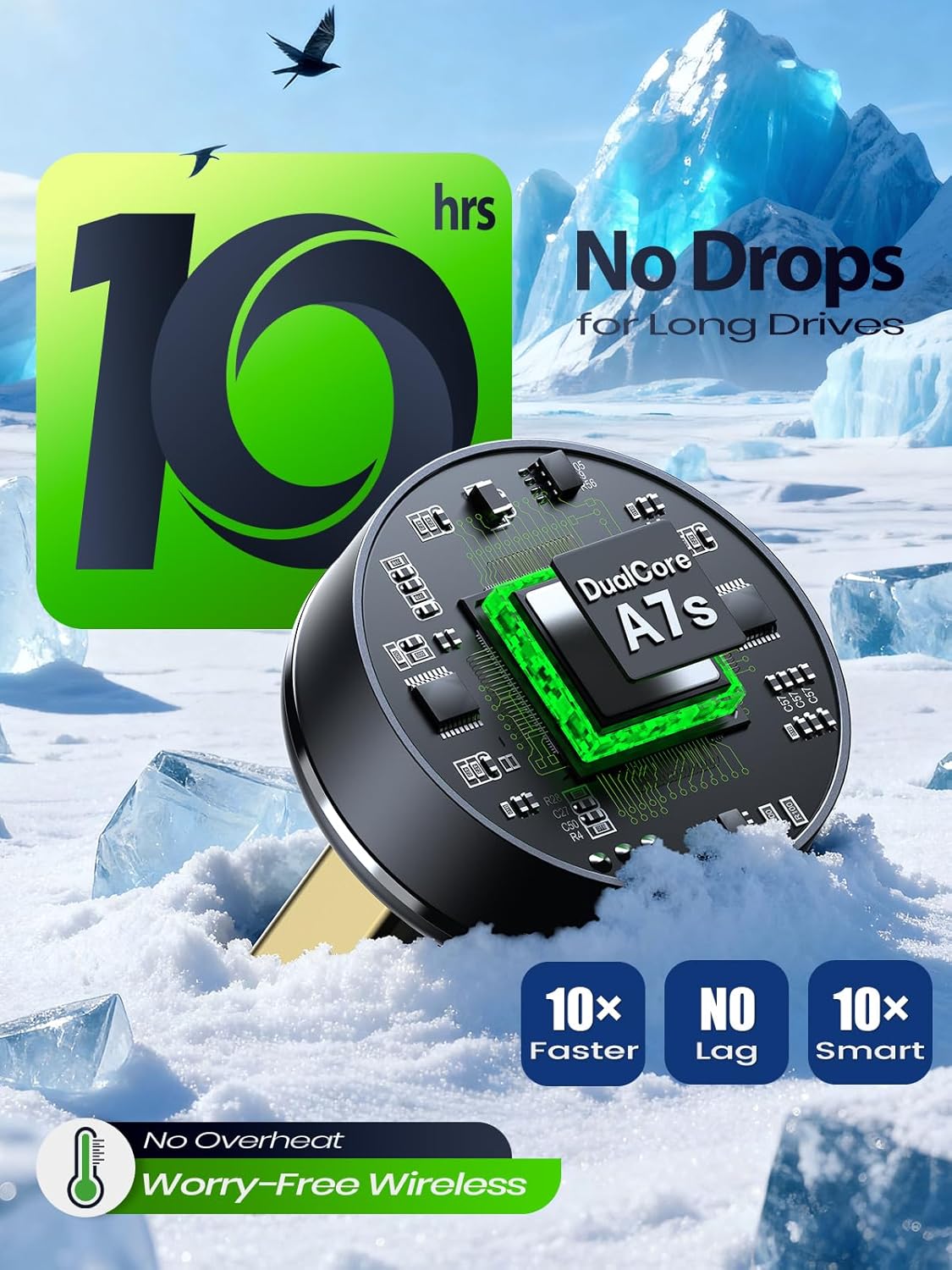 Wireless CarPlay Adapter for iPhone, 1-Click Switch for 2 Phones, Plug & Play, No Delay, Converts Wired to Wireless Car Play Dongle, Fast Stable for Cars 2016+ with Apple CarPlay & Android Auto Grey