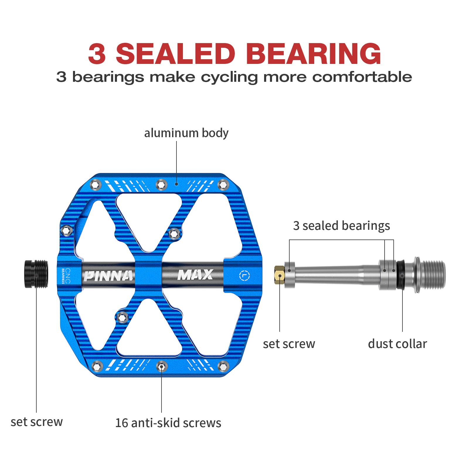 MTB, pedali per bicicletta, in alluminio CNC, 3 cuscinetti sigillati, antiscivolo, pedali per mountain bike, BMX, e-bike, bici da corsa