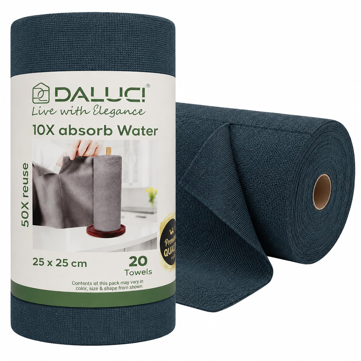 DALUCI Microfiber Cleaning Cloth Roll 20 Pcs (25x25 cm) – Reusable Tearable Kitchen Cloth, Ultra Absorbent Lint Free Washable Cleaning Cloth for Kitchen, Home & Car-image-12