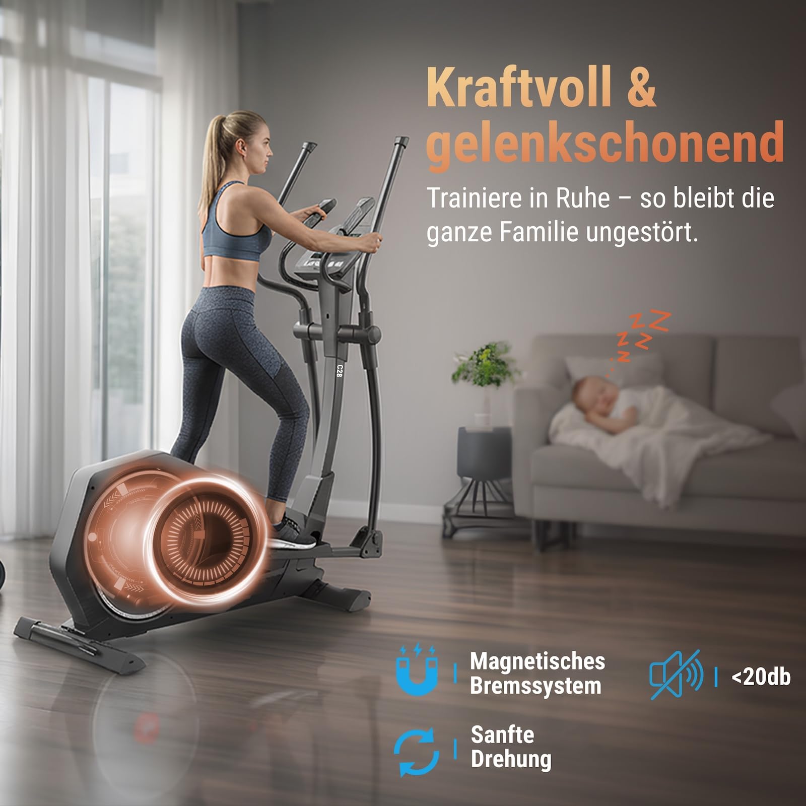 AsVIVA C28 Pro Crosstrainer, Ellipsentrainer Heimtrainer, 16 kg Schwungmasse, elektrischer Widerstand, Pulsmessung, leise, für Zuhause