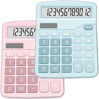 Calculators, Splaks 2 Pack Standard Functional Desktop Calculators Sola and AA Battery Dual Power Electronic Basic Calculator with 12-Digit Large Display for Office, Home, School (1 Blue & 1 Pink)