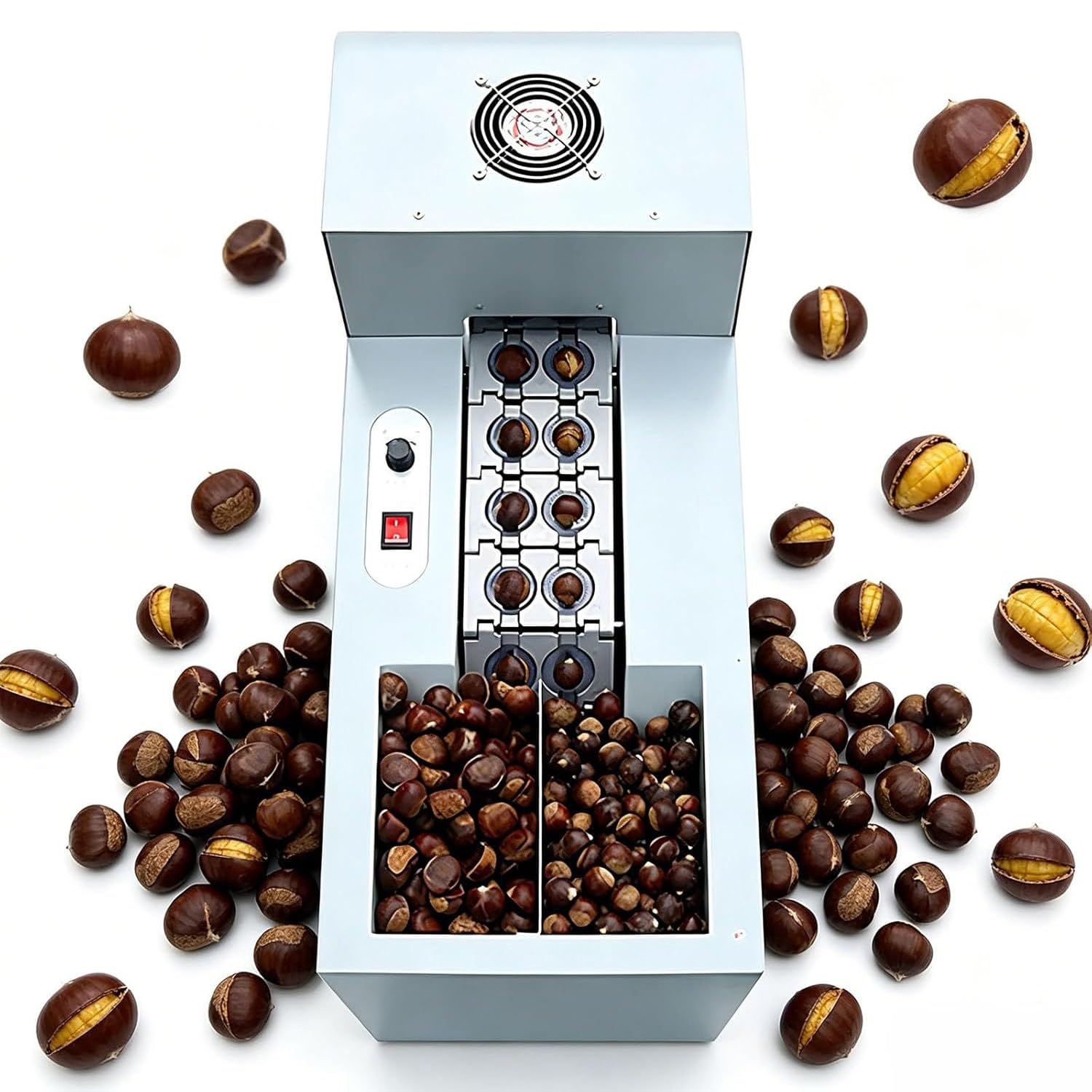LSHFYV Máquina Eléctrica Para Galletas De Castañas, Máquina Eléctrica Para Galletas De Castañas, Muescas Comerciales, Profundidad De Apertura De 0,5 a 2,5 Mm, Capacidad De 75-90 Kg/H Doublechainplate