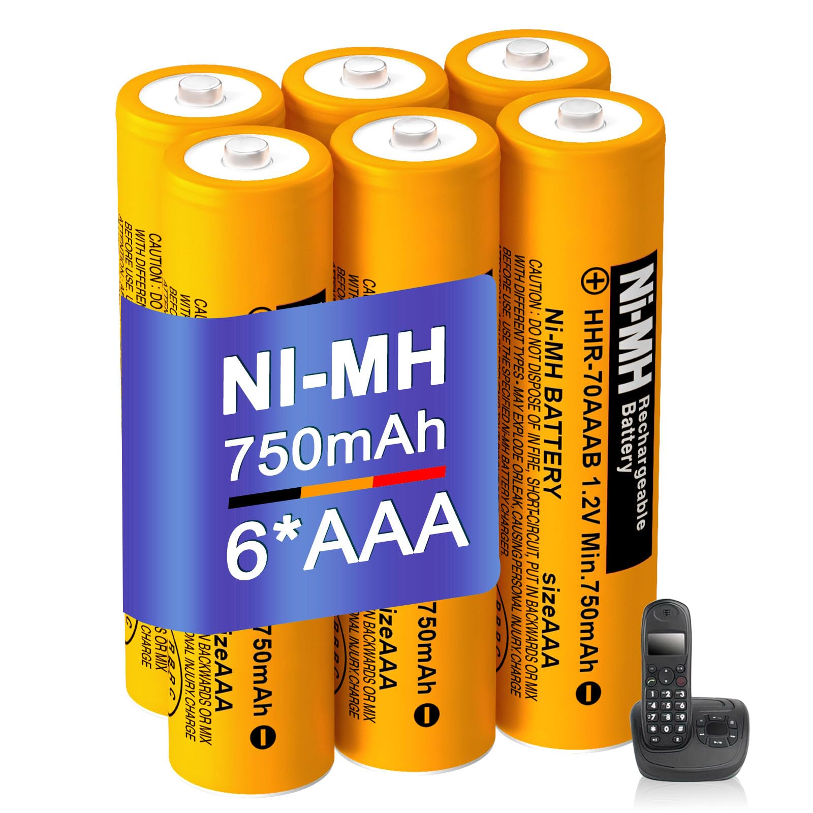 6 Stück NI-MH AAA Akku Wiederaufladbare 750mAh 1.2V HHR-70AAAB AAA Batterien für Panasonic Gigaset BT schnurlose Telefone