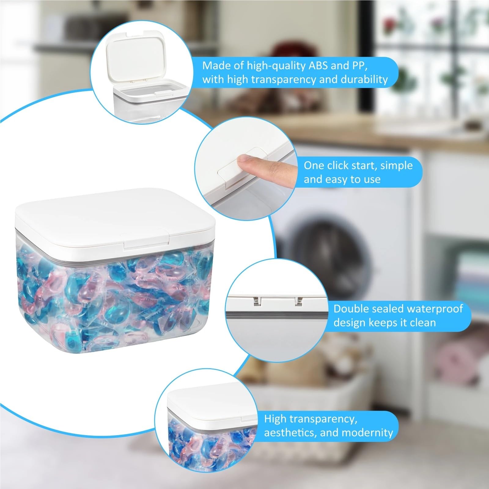 Rangement Lessive Liquide en Capsules Conteneur à linge 2,8/4,5/5,5 L, boîte de rangement for dosettes lessive for lave-vaisselle, avec verre doseur for la maison(4.5L)