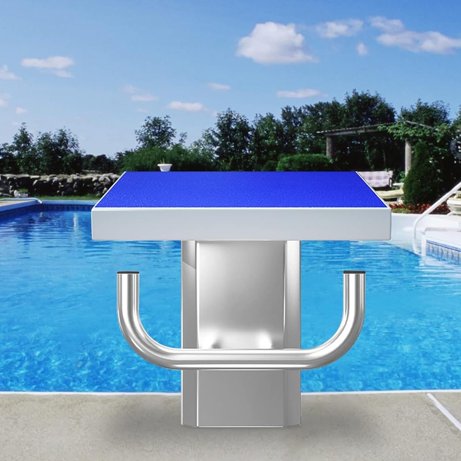 Piattaforma per immersioni in piscina con base in acciaio inox, superficie inclinata antiscivolo, angolo di 9°, capacità 300 kg per piscina attuale e competizione